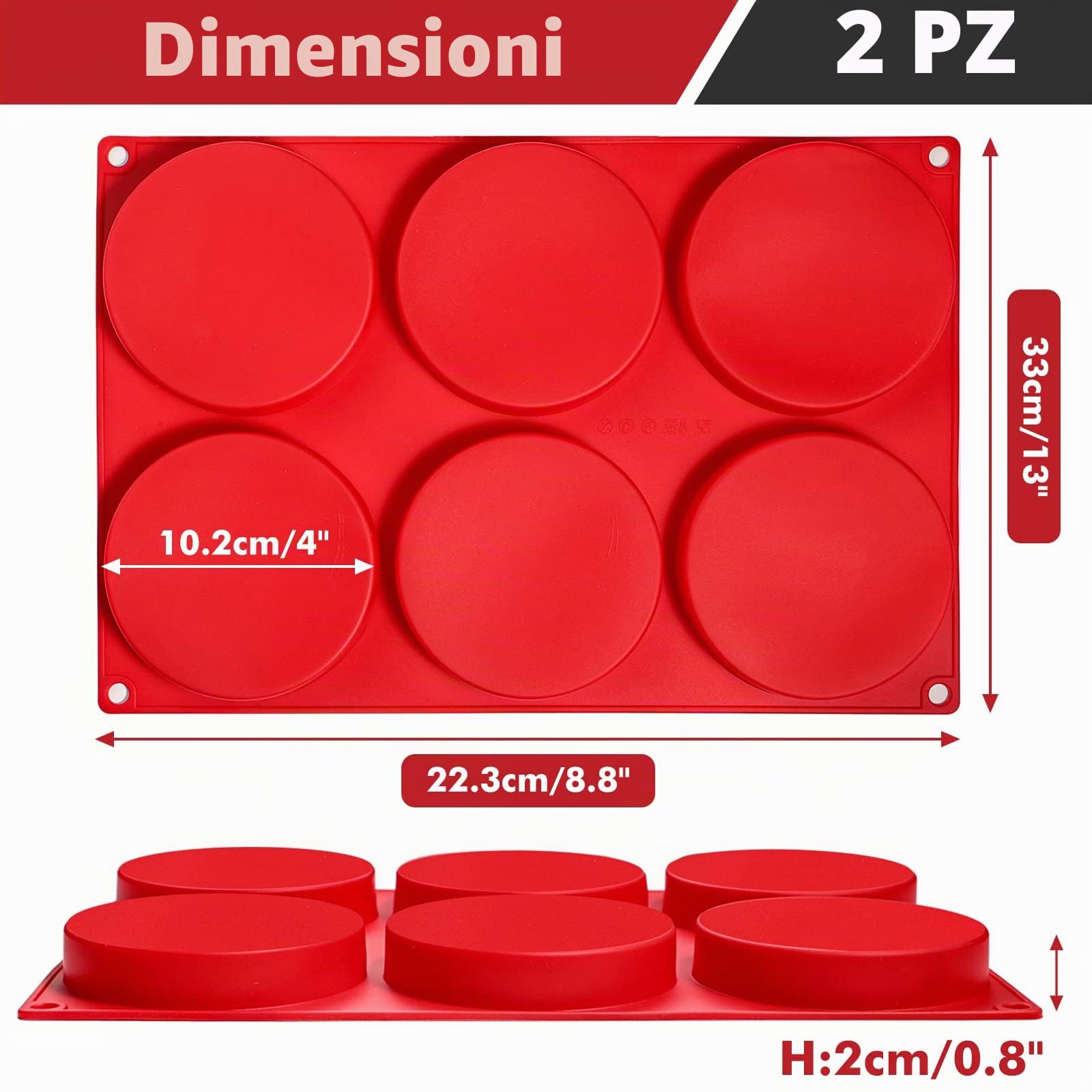 webake Brioche - Stampo in silicone per panini e hamburger, 2 pezzi, 6 cavità, 10 cm, grande stampo in resina, 33 x 22,2 x 2 cm