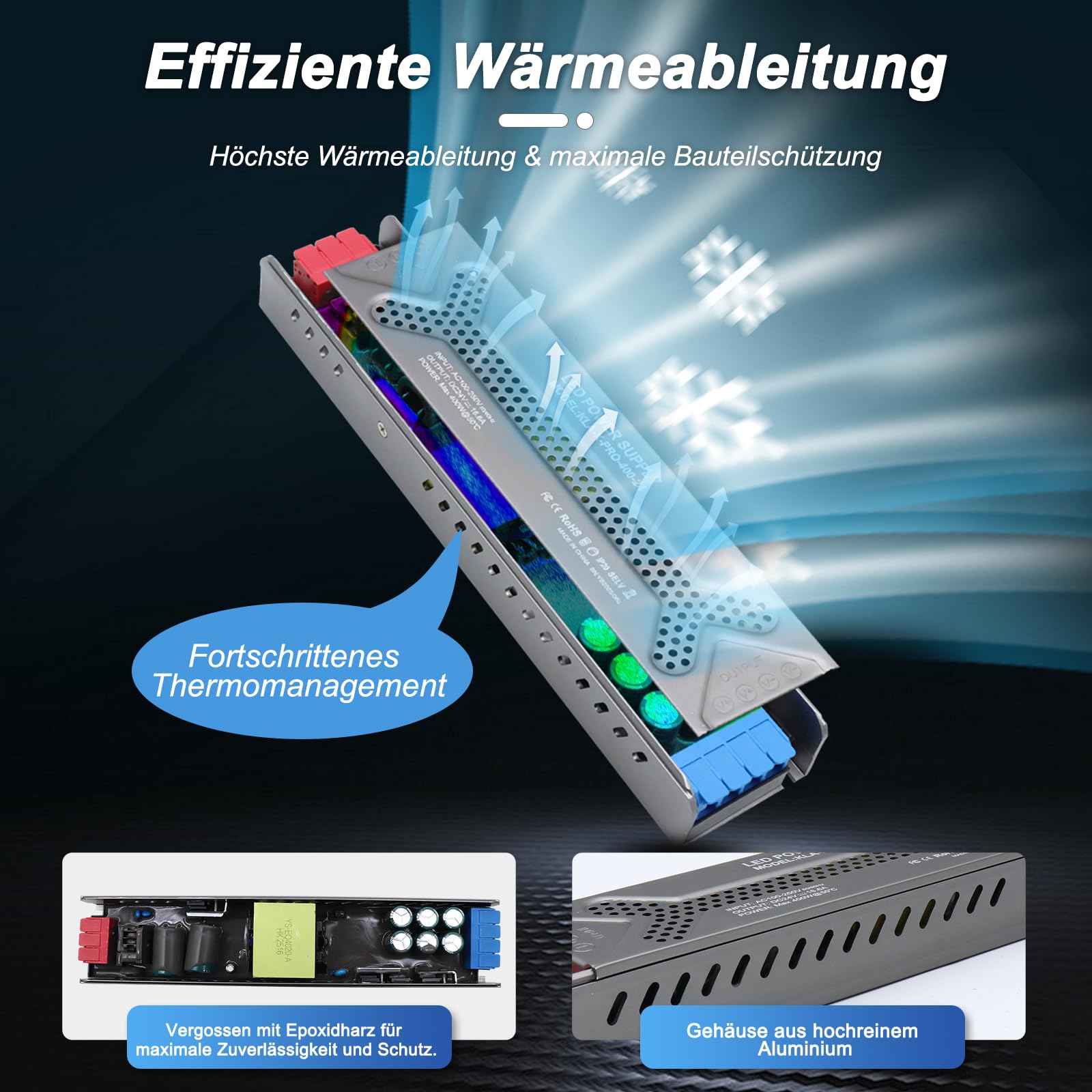 Transformator LED 12 V 200 W zasilacz LED Driver do taśmy LED | Aluminiowa obudowa, zacisk ciśnieniowy 220 V do 12 V, zasilanie transformatora, zabezpieczenie przed zwarciem, przeciążeniem
