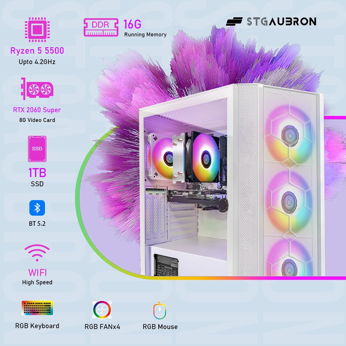 STGAubron Gaming PC Computer Desktop, AMD Ryzen 5 5500 up to 4.2G