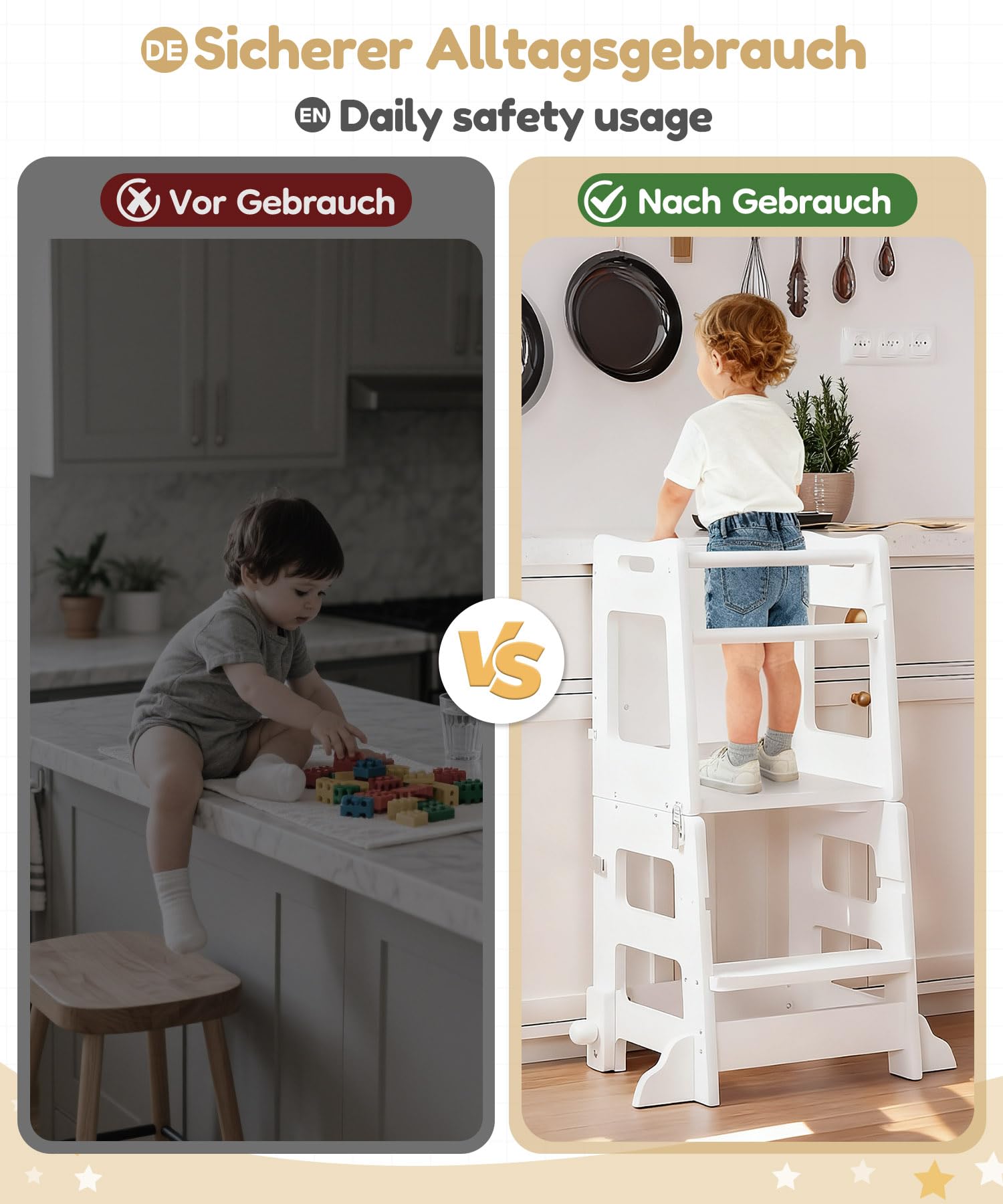 Yorbay 3 in 1 Lernturm ab 1 Jahr: Montessori Lernturm mit Tafel - Learning Tower für Kinder mit Sicherheitsfüßen - Der Tritthocker Verwandelbar in Kindertisch und Stuhl - für Küche Tisch Bad