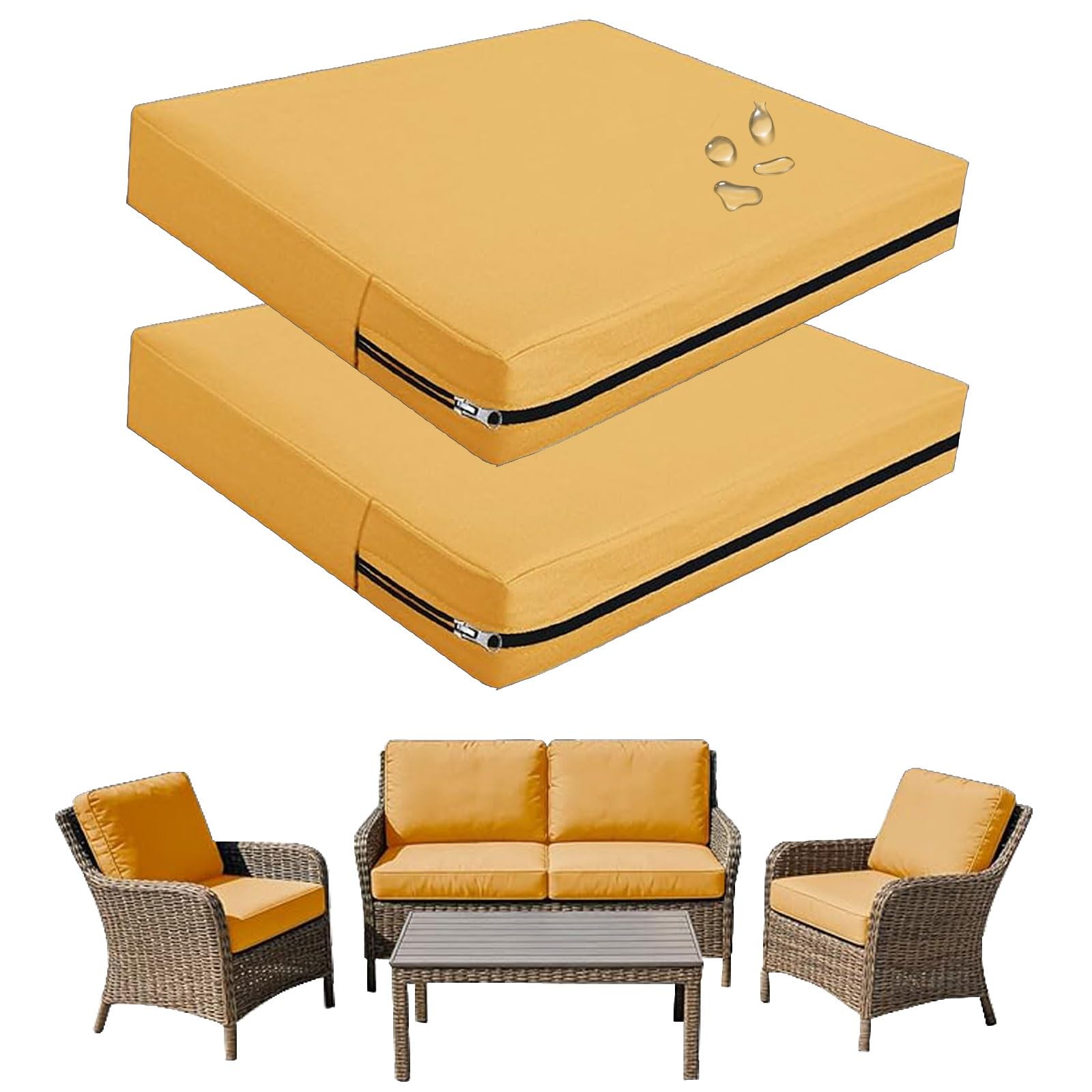 seokor Replacement Outdoor Cushion Covers Waterproof, 65x65 60x60 50x50cm set of 6/4/2/1 Garden Sofa Seat Cushion Slipcover With Zipper for Chairs, Patio and Rattan furniture(Color14,50x50x5cm(2pcs))