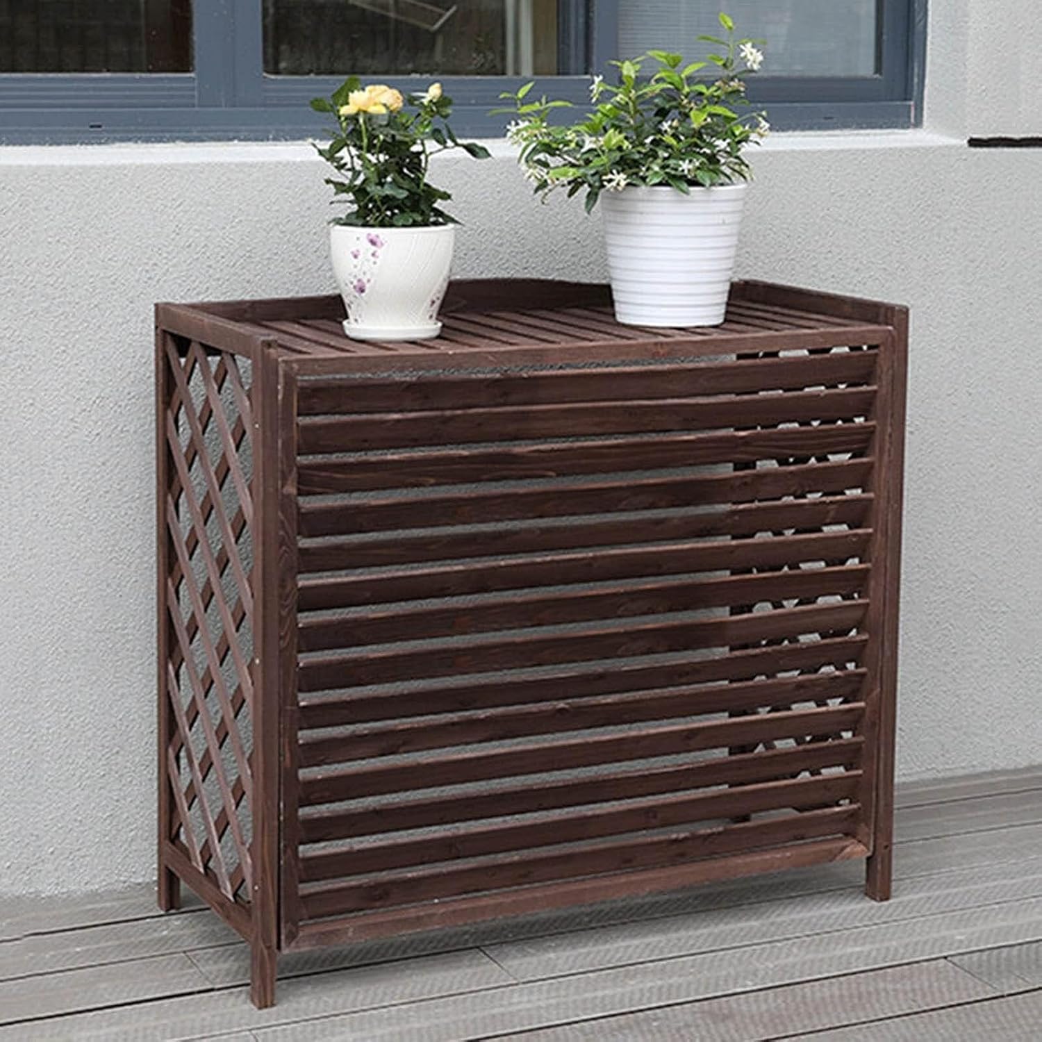 Cache-climatiseur extérieur en bois et support de fleurs décoratif pour balcon et jardin