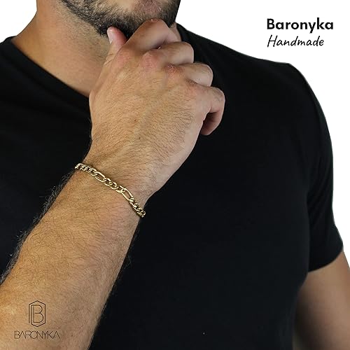 Miniatura 10 de Baronyka Handmade Figaro Chain Bracelet for Men, Stainless Steel Link Cain Bracelet, 8" with Lobster Clasp, Waterproof Chain Link Bracelet (Silver)