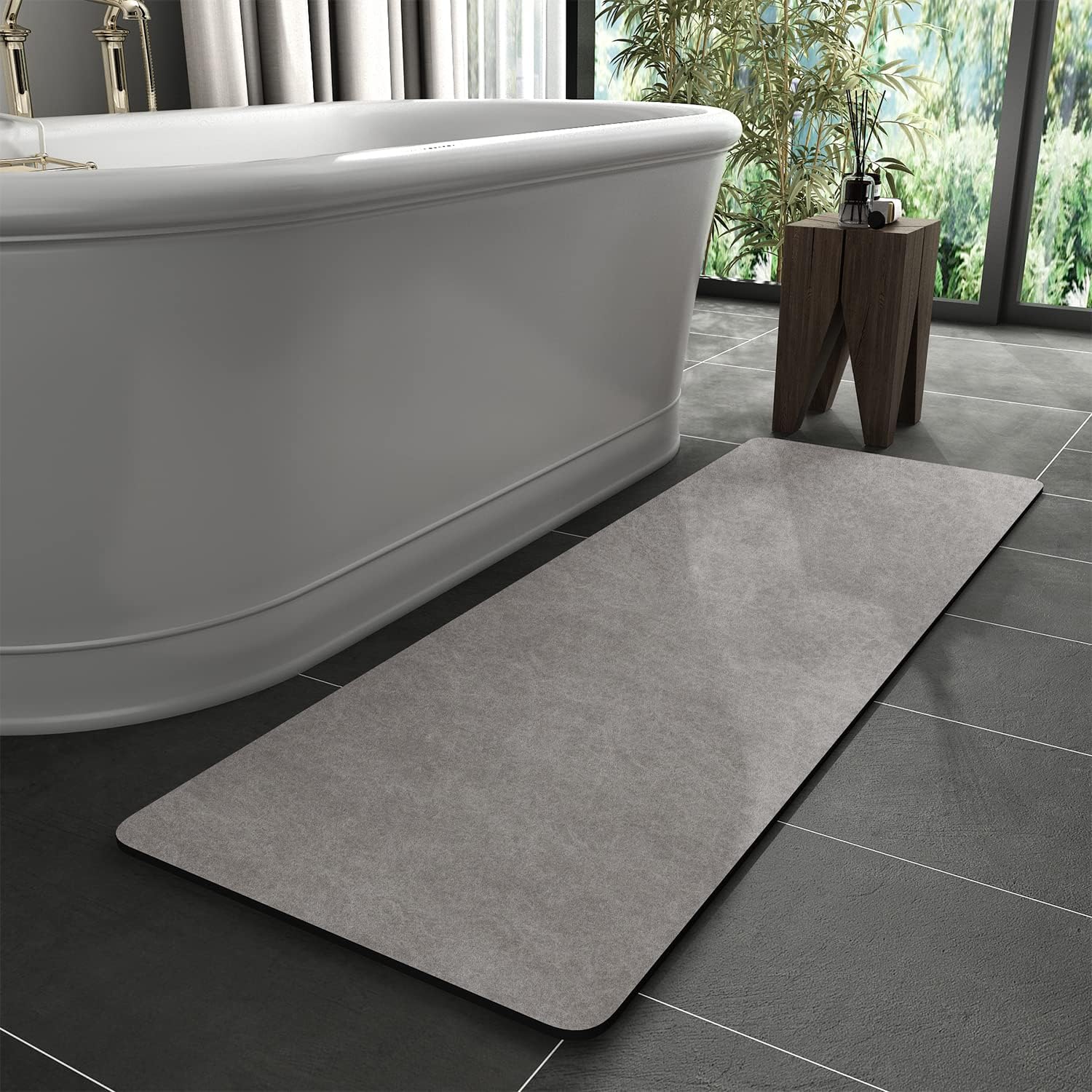 MontVoo -Bath Mat Rug-Rubber Backing Non Slip Quick Dry Absorbent Thin Bathroom Rugs Fit Under Door-Faux Suede Surface Bathroom Floor Mats-Shower Rug for in Front of Bathtub Shower Gray 24"X70"