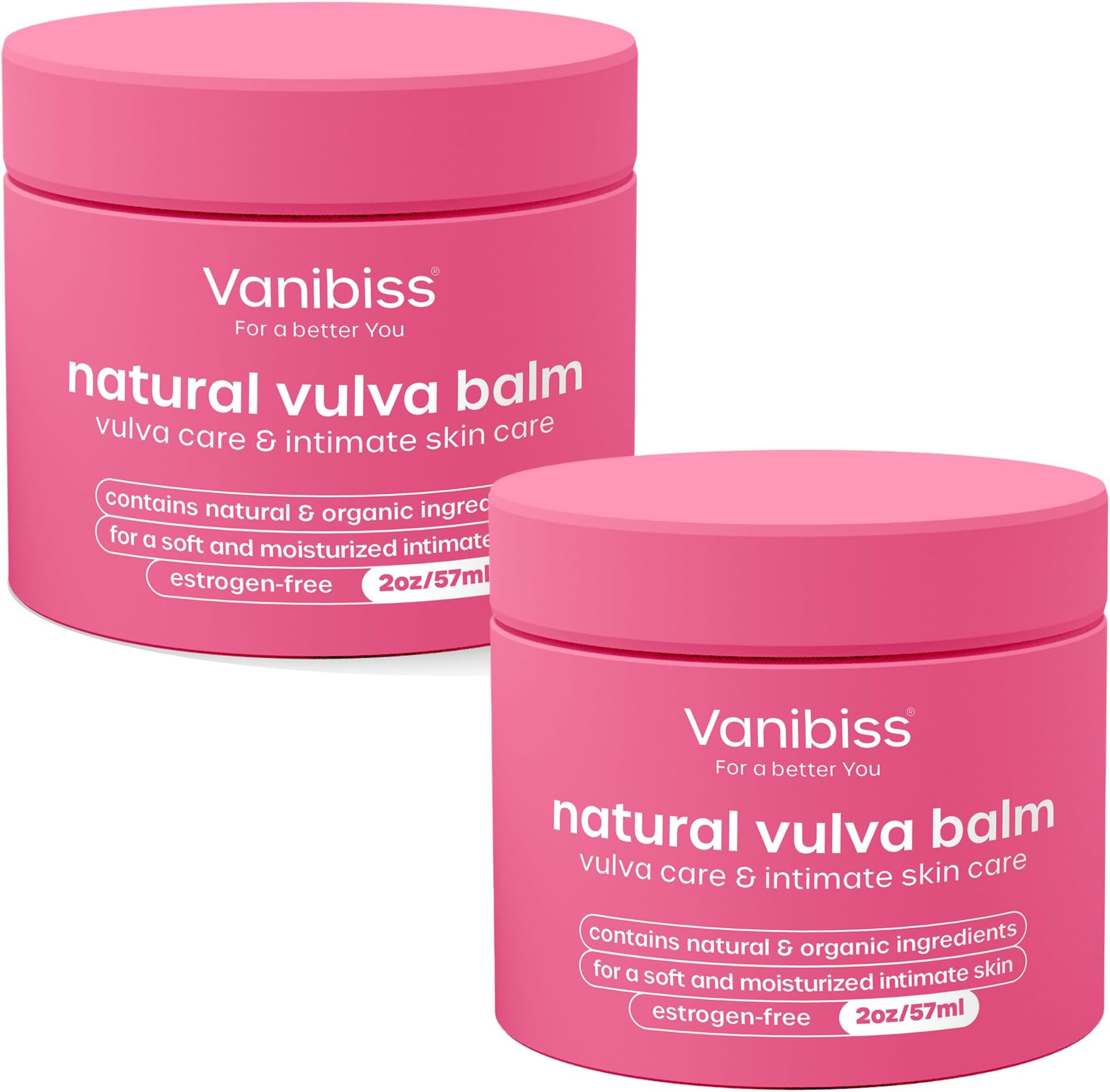 Vanibiss Natural Vulva Balm - Vulva Cream & Vaginal Moisturizer, Hydrating Balm - Relieves Dryness, Itching, Irritation - Menopause Relief for Women - Estrogen Free (2oz) (Pack of 2)