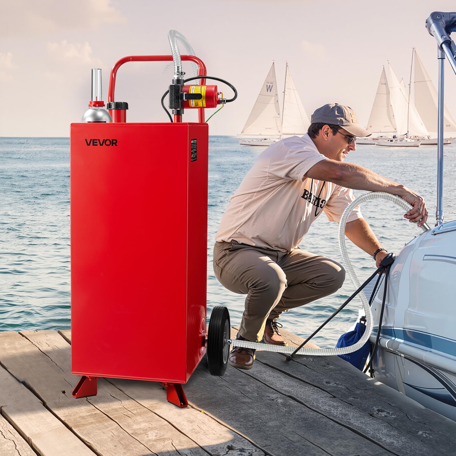 VEVOR Serbatoio Carburante, per Benzina e Gasolio con Pompa Elettrica, Serbatoio Stoccaggio Portatile con 2 Ruote Tubo Flessibile, Contenitore Benzina 136 L, Flusso Massimo 32L Ogni Minuto