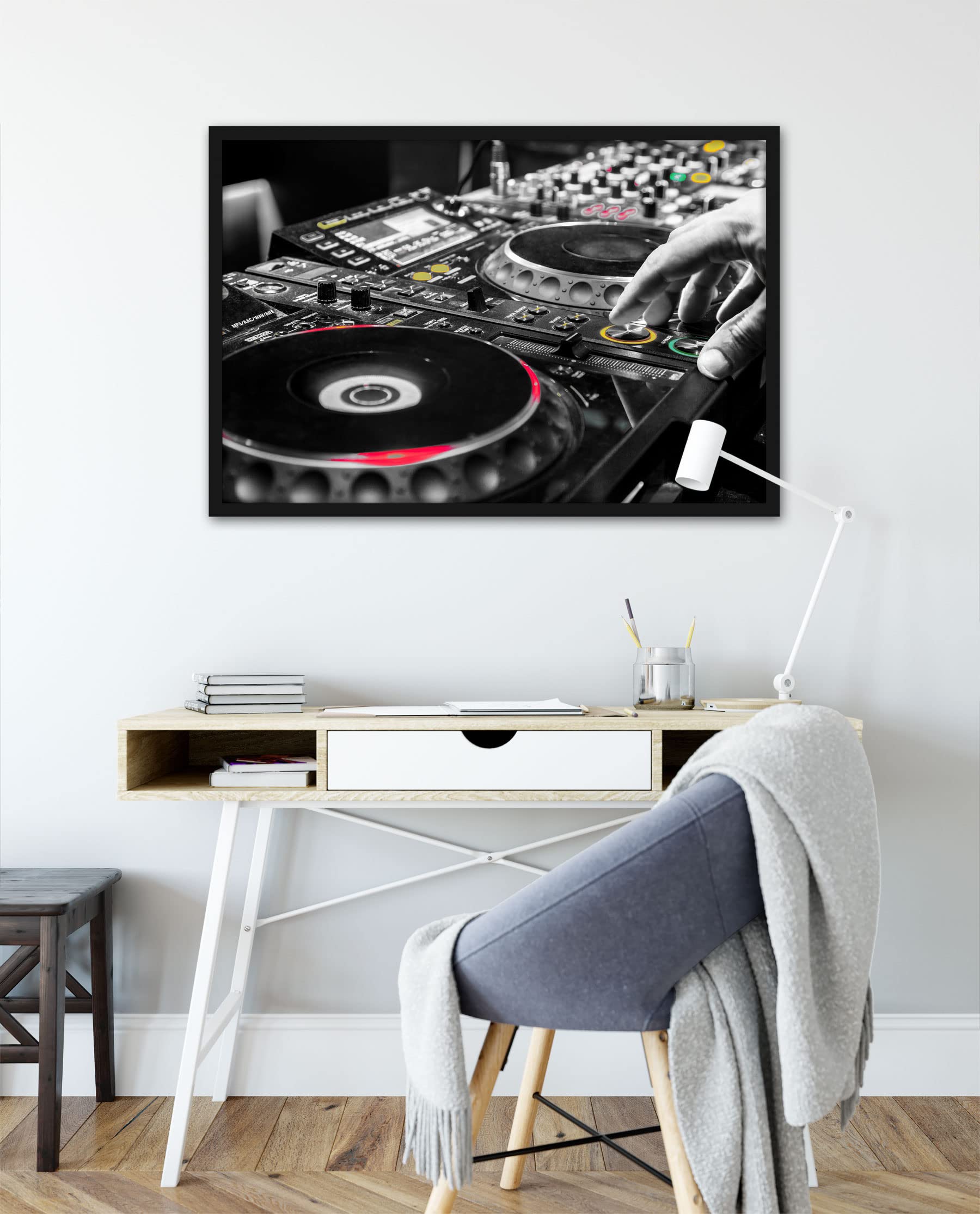 Poster moderno illuminato da DJ con cornice, formato 80 x 60 cm, stampa artistica incorniciata
