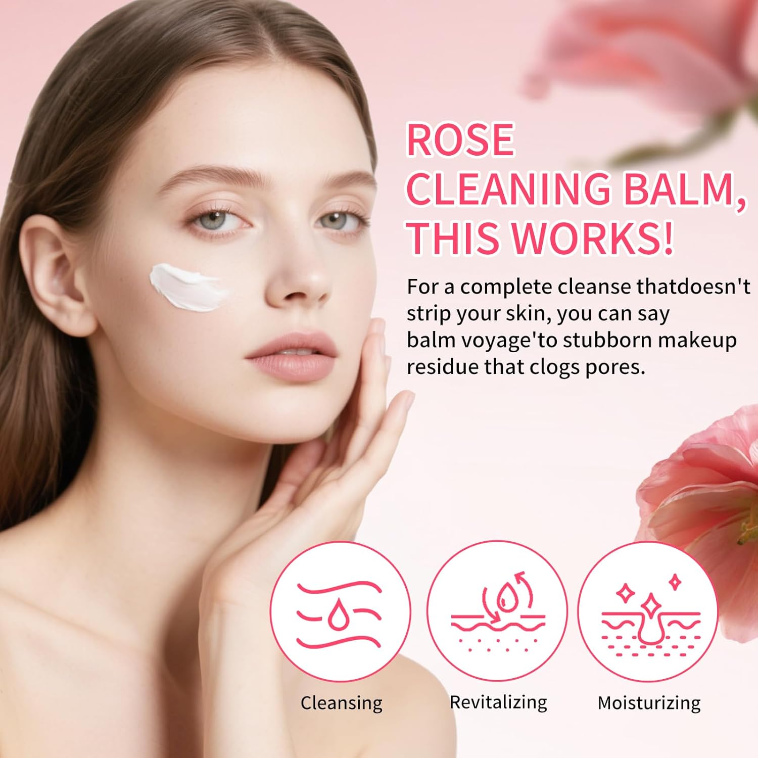Makeup Remover & Cleansing Balm, Rose Makeup Melting Remover, Gentle and Nourishing Cleansing Balm for Eyes, Lips, Face, Sensitive Skin, Deep Cleanse & Moisturize - Image 7