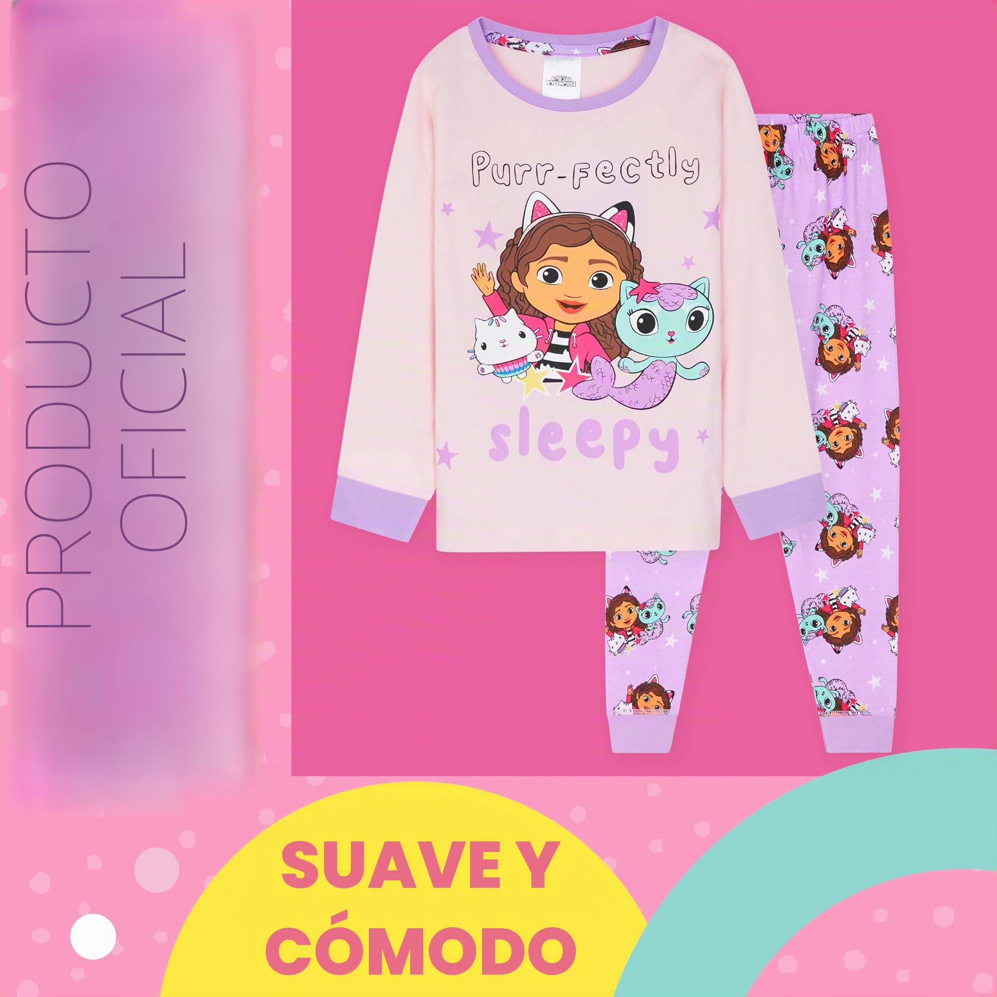 Gabby's Dollhouse Pijama Niña Invierno, Conjunto Pijama para Niñas 2 a 8 Años, Lounge Set Larga, Ropa de Dormir, Ideas Regalo (Púrpura, 6-7 Años)