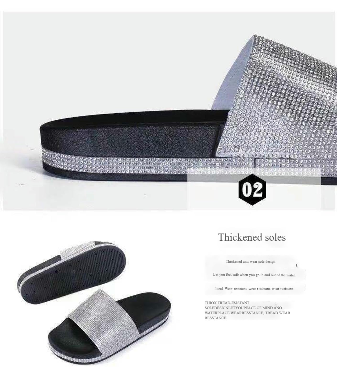 Damskie kapcie pantofle dla kobiet, modna odzież wierzchnia, luźne japonki, grube sandały, moda damska - czarne kolorowe diamenty-41