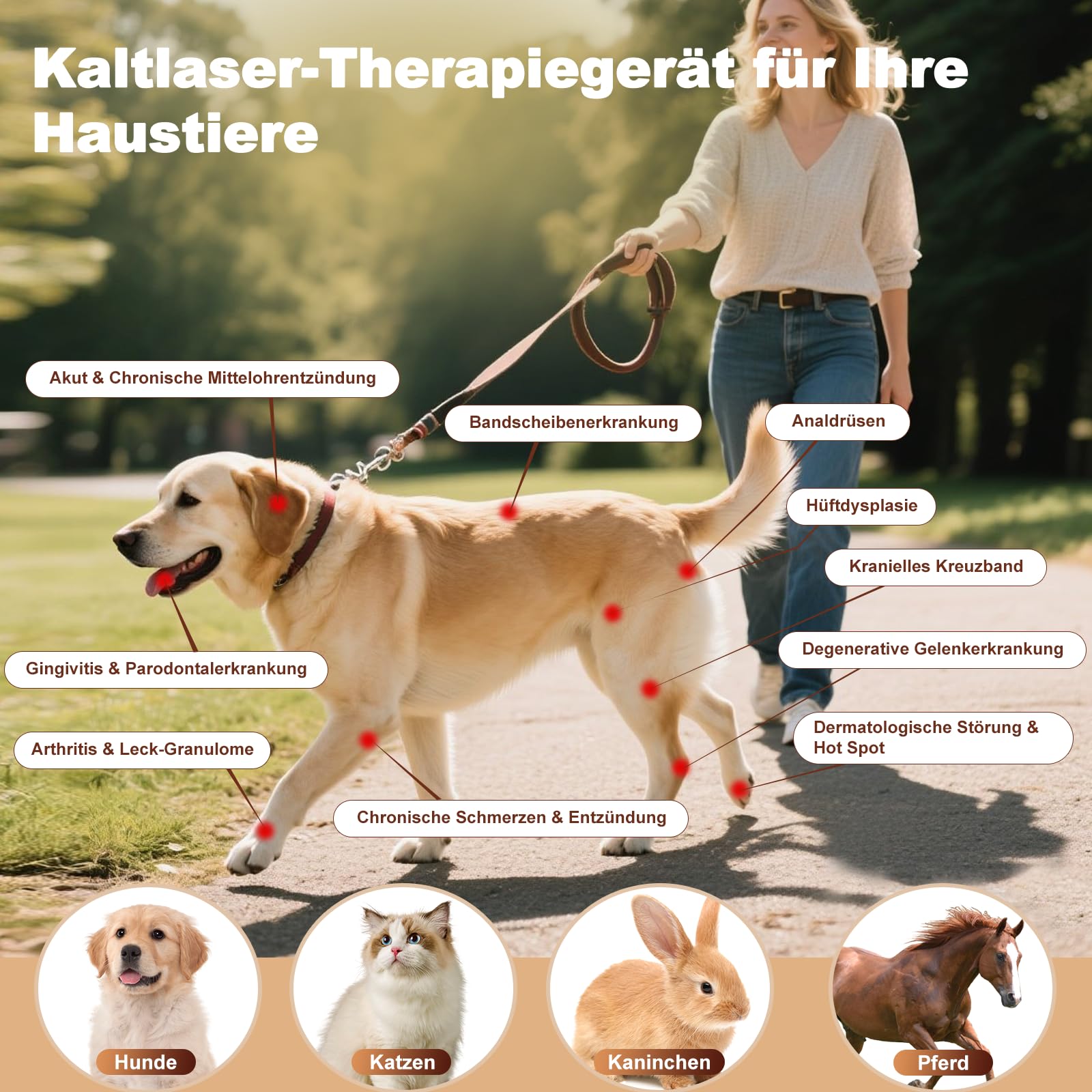 Handheld Kaltlaser-Therapiegerät für Mensch/Tier mit LED-Anzeige, 4x808nm+12x650nm, 3500mAh Akku, tragbarer Infrarot-Lichttherapie-Stab für Handgelenk Ellenbogen Knie Schultern Hände