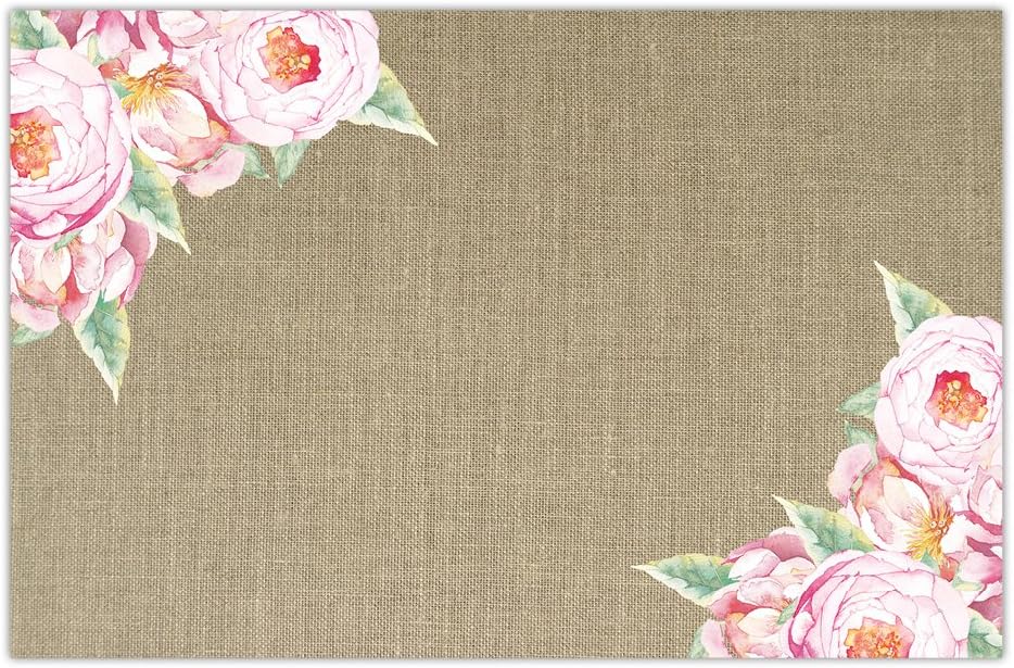 Pink Vintage Floral Paper Placemats - Set of 25, Elegant Rose Design for Modern Dining, Perfect for Boho Weddings, Bridal Showers, Rustic Table Settings, Disposable Faux Burlap Look, 17x11 Inches