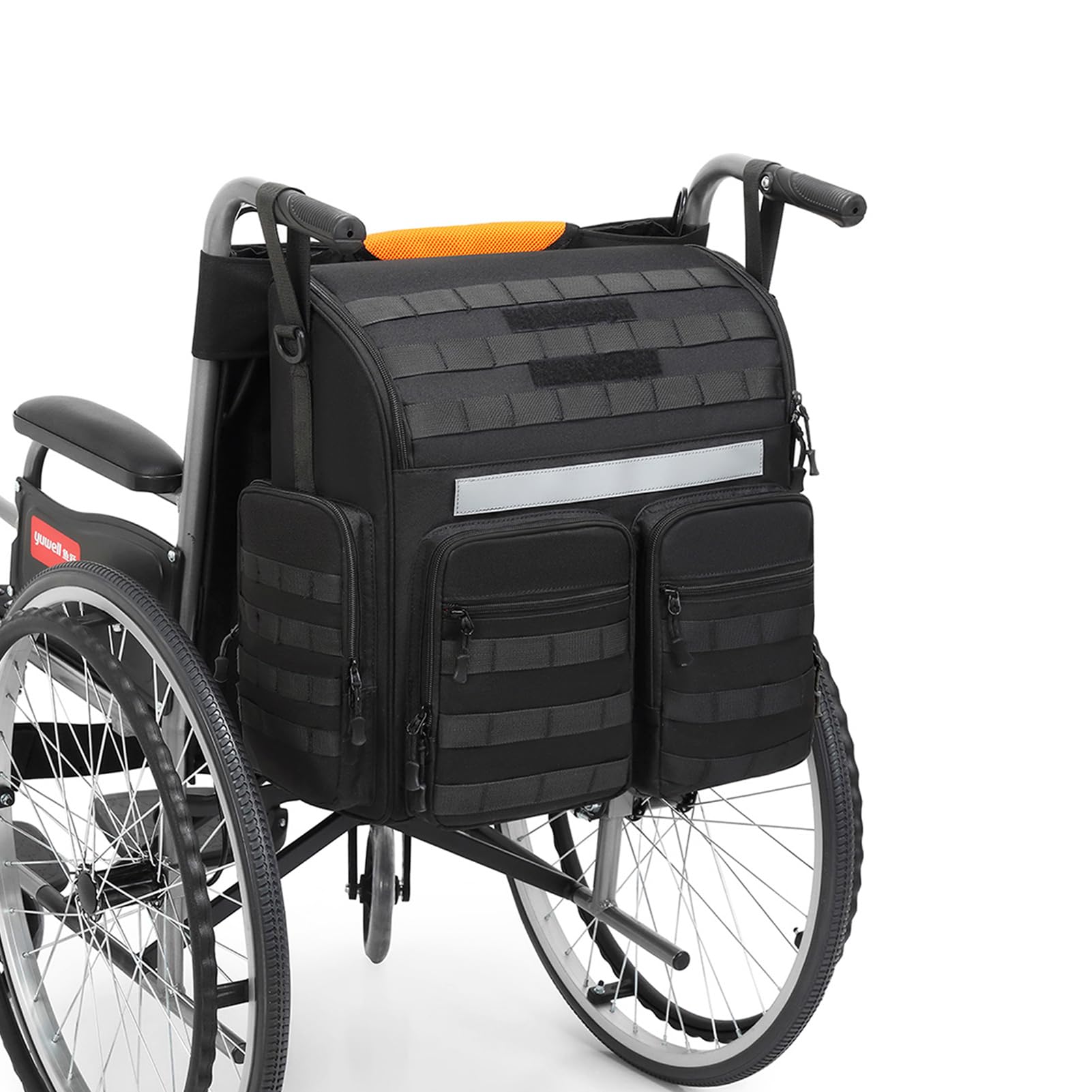 Torba na wózek inwalidzki Tylna torba na wózek inwalidzki HD Nylonowa torba do przechowywania akcesoriów z paskiem na ramię i torbą izolacyjną, czarna, średnia, taktyczna
