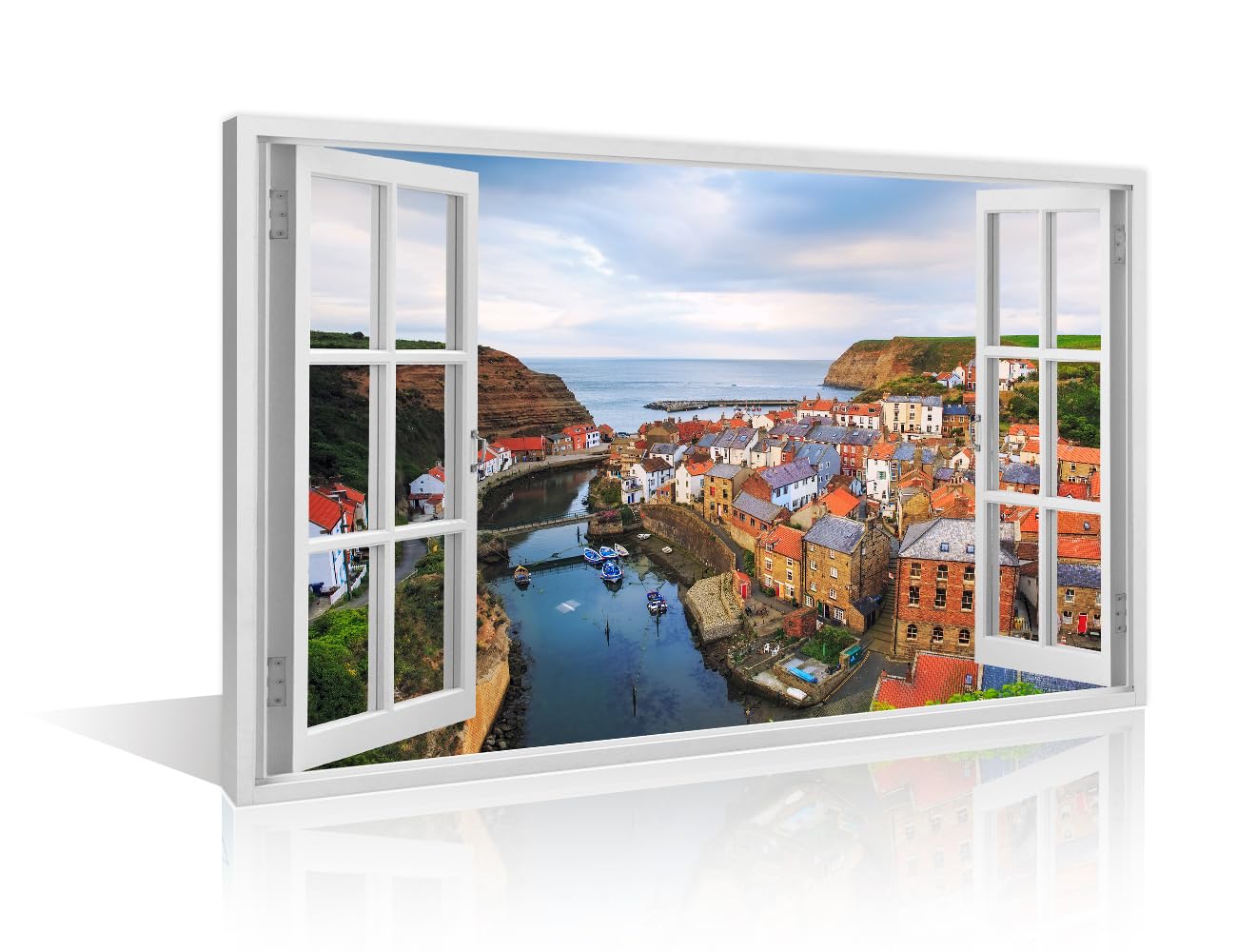 Bathroom Decor Wall Art Staithes England Wall Decor 1 Piece Scarborough Borough of North Yorkshire Posters and Prints Wall Decoration for Living Room Framed Gallery-Wrapped Ready to Hang(16''Wx 24''H) โ image 1