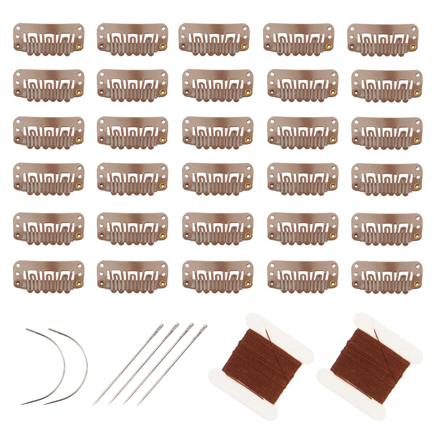 Lot de 30 clips d'extension de cheveux en forme de U en acier inoxydable pour perruque, marron clair