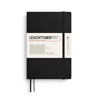 LEUCHTTURM1917 - Notebook Softcover Paperback B6+ 123 Numbered Pages for Writing and Journaling Squared, Black