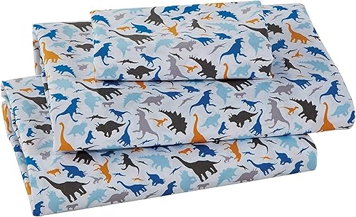Better Home Style Dinosaur World - Juego de sábanas de 3 piezas con funda de almohada, color blanco, azul, gris y marrón (individual)