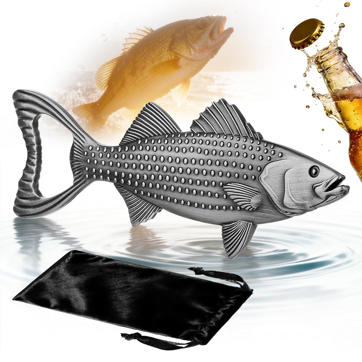 Seabass Beer Bottle Opener, Fishing Gifts for Men Women, Big Tail Fish Decoration, Fishing Stuff, Beer Gadgets, Barbecues Party Tools, Novelty Gifts for Fishermen, Ideal Christmas Birthday Gift