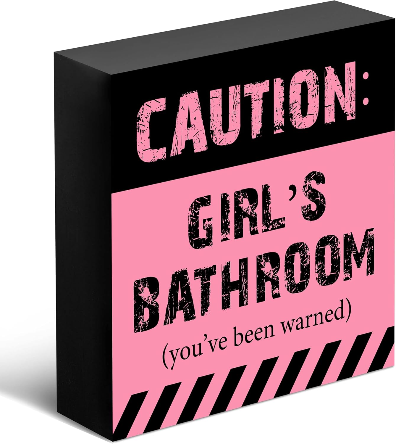 Caution Girls Bathroom Wooden Box Sign, 5x5 in(073)