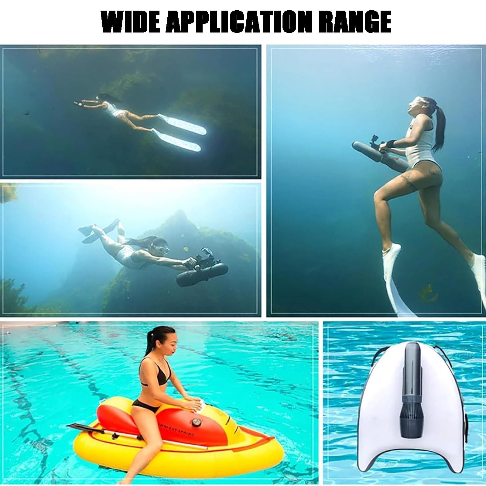 Scooter Subacqueo, Booster per Nuoto Subacqueo, Set di Propulsori Subacquei Senza Spazzole da 130 Minuti, Scooter Elettrico Subacqueo da 3-8 Km/H, per Piscina per Sport Acquatici,500W-10000mAh
