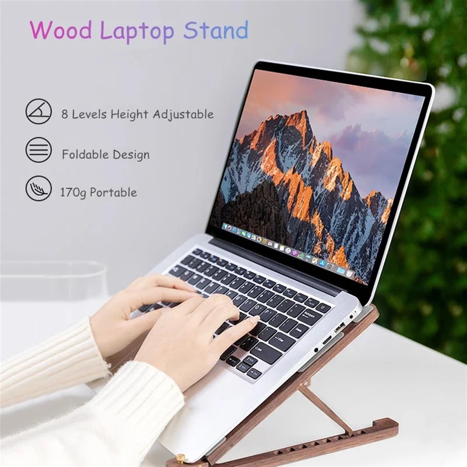 Supporto PC Portatile Supporto for laptop in legno pieghevole 8 livelli supporto for notebook portatile regolabile in altezza for computer 11-17'' per Scrivania(Zelkova)