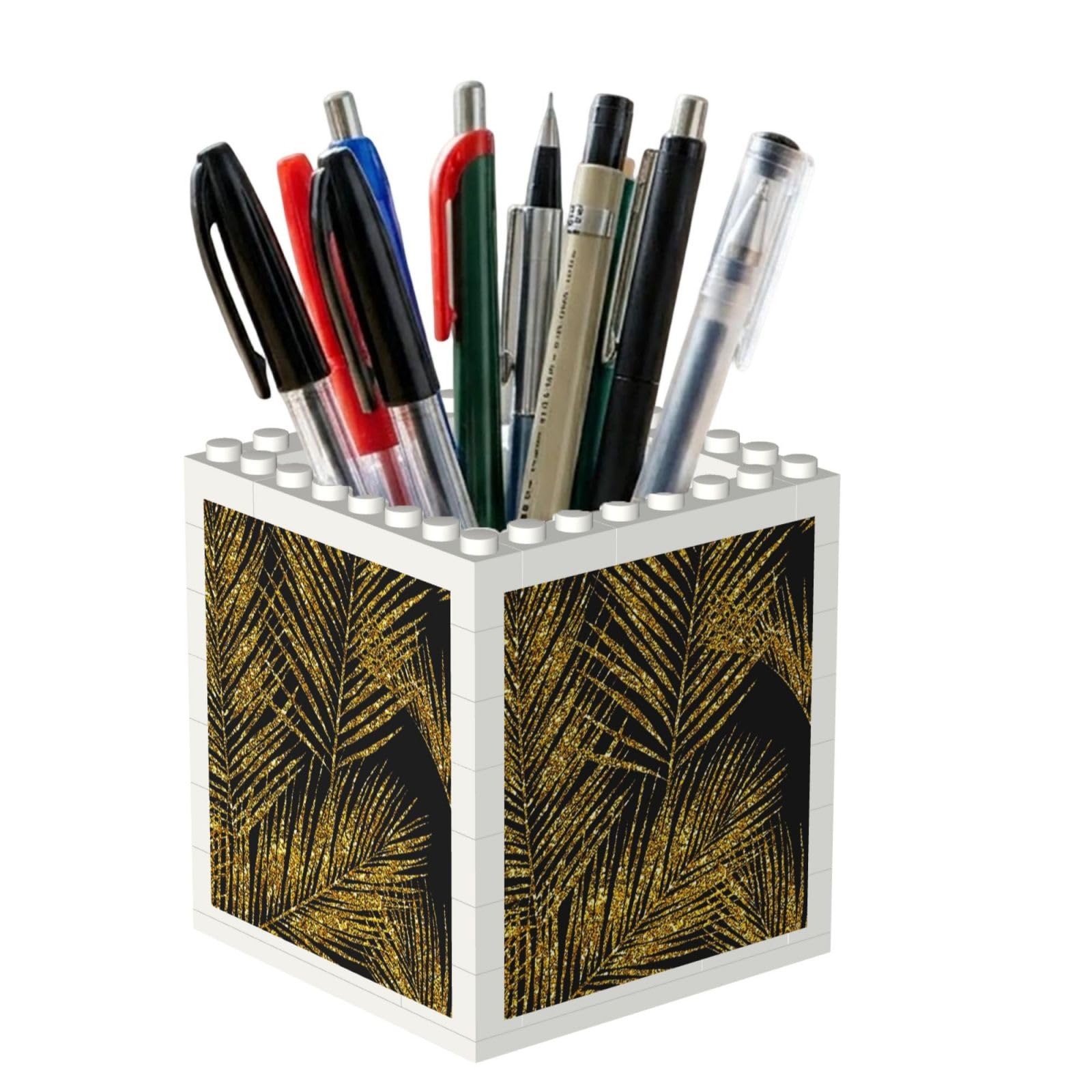 Poadnly Gold Glitter Palm Leaves, Pen Pot Pencil Holder for Office Home School, Compact Desk Organiser for Office Stationery
