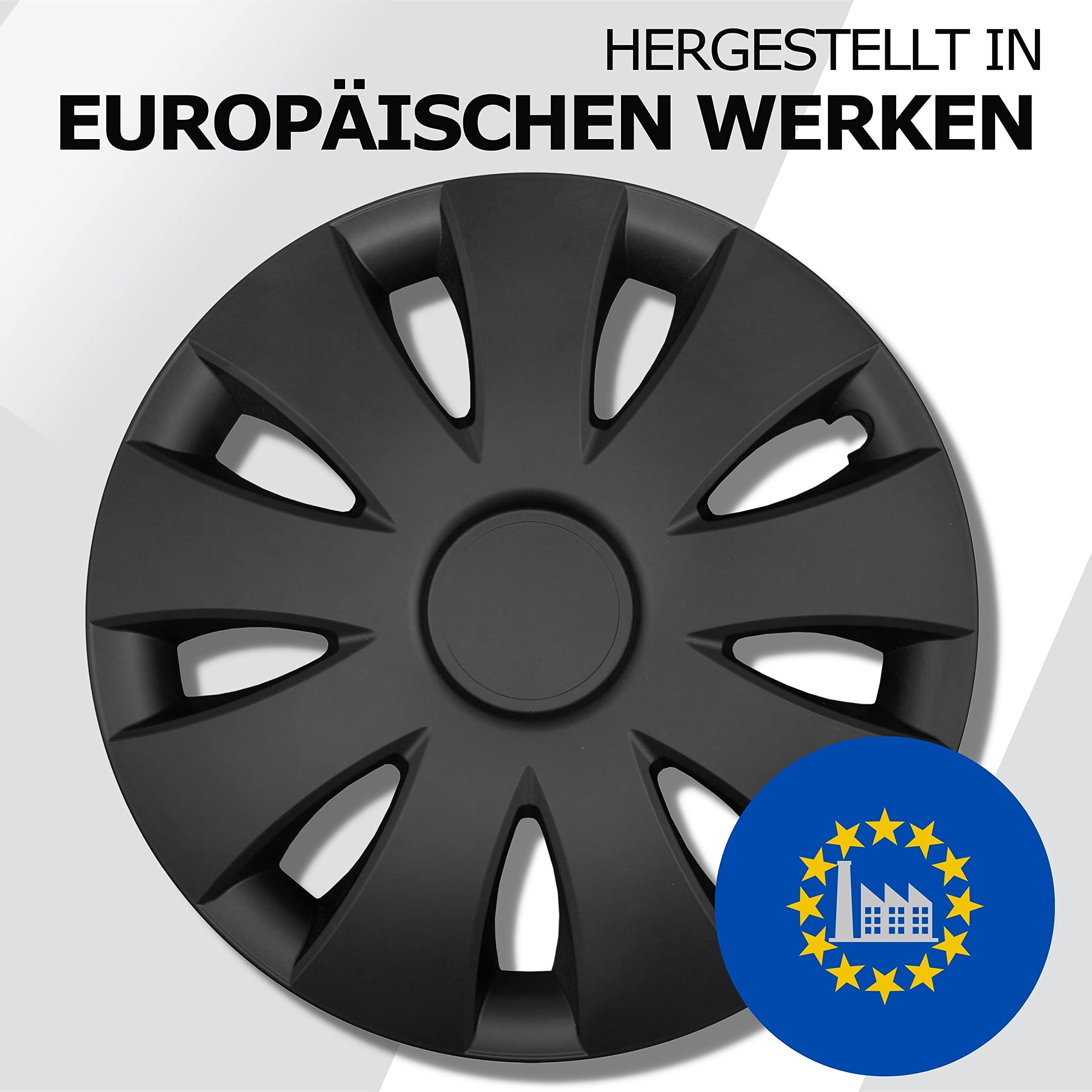 Radkappen 15 Zoll Schwarz Radzierblenden 4er-Set Aura für Stahlfelgen | Zierkappen, Radblenden & Felgenabdeckung, rostfrei & witterungsbeständig, einfache Clip-Montage, für die meisten Automarken