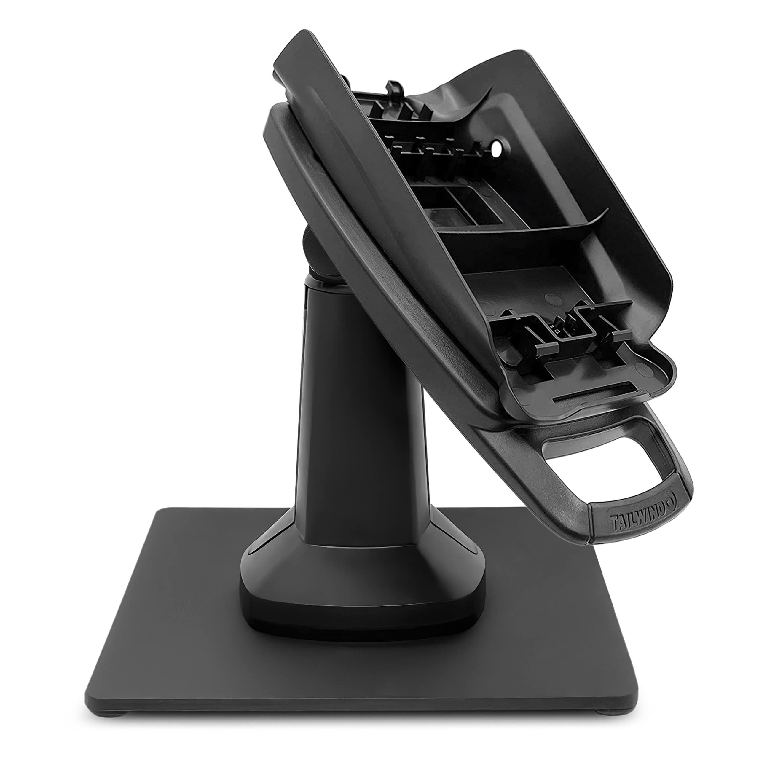 ENS Tailwind Ingenico Desk/3500/5000 7" Latch and Lock Flexipole Plus Pole Mount Terminal Stand with Square Freestanding Mobility Base Plate, Black