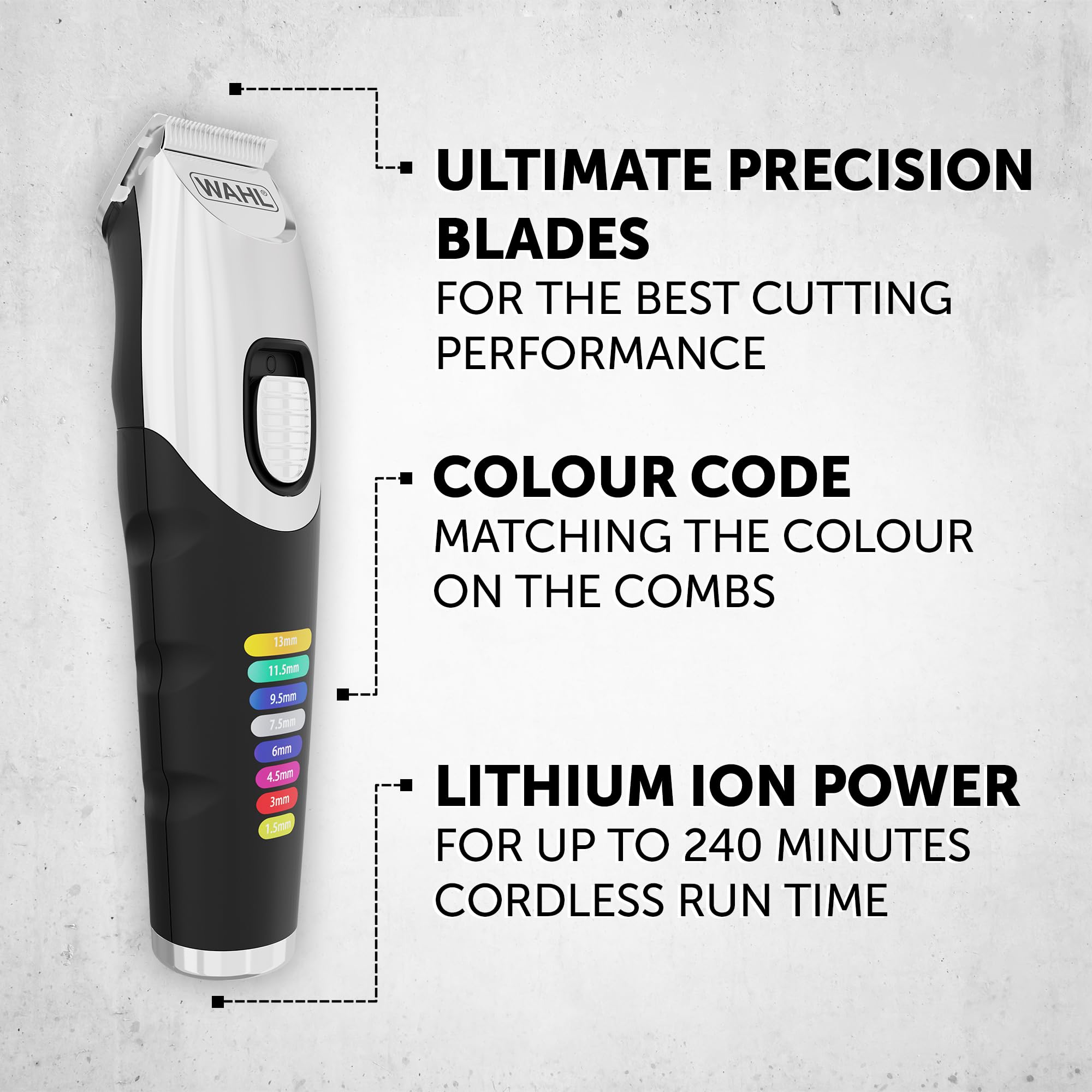 Wahl Tondeuse à barbe Colour Trim - Peignes de guidage innovants à code couleur - 240 minutes d'autonomie - Chargeur USB - Idéal pour la salle de sport et les voyages - Lames affûtées avec précision