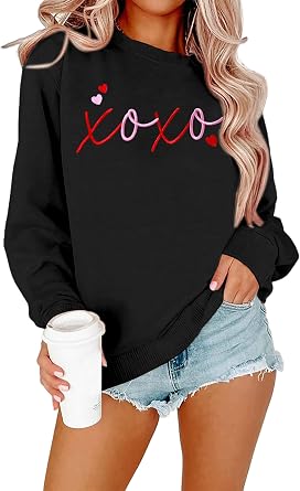 SFHFY Valentines Sweatshirt Women Embroidery Heart Sweater Love Valentine Pullover Casual Heart Long Sleeve Shirts