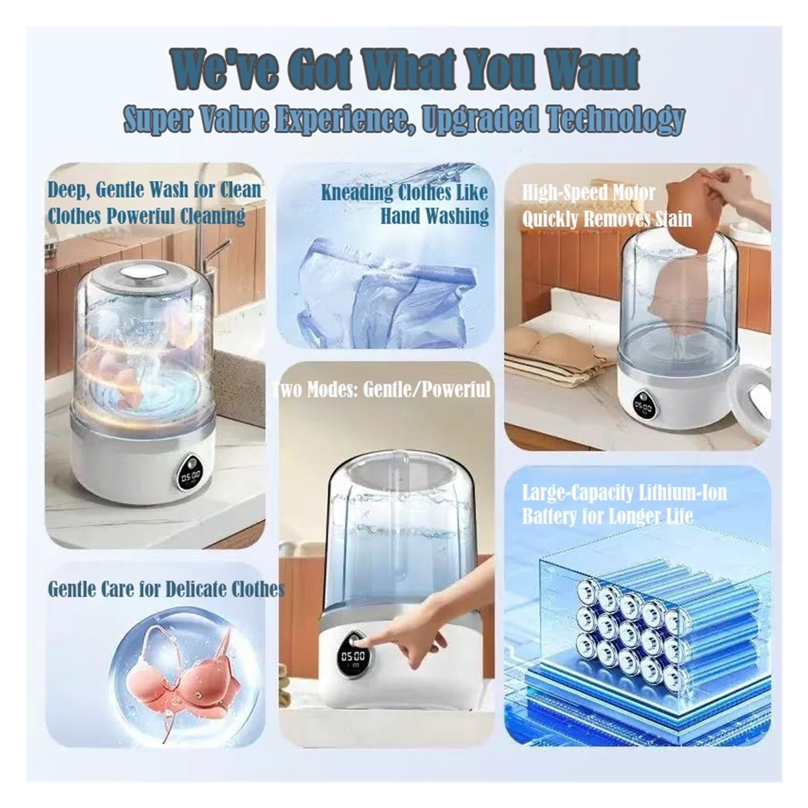 Mini calcetines inalámbricos portátiles del limpiador de la ropa interior lavadora 1.5L con el cubo lavadero