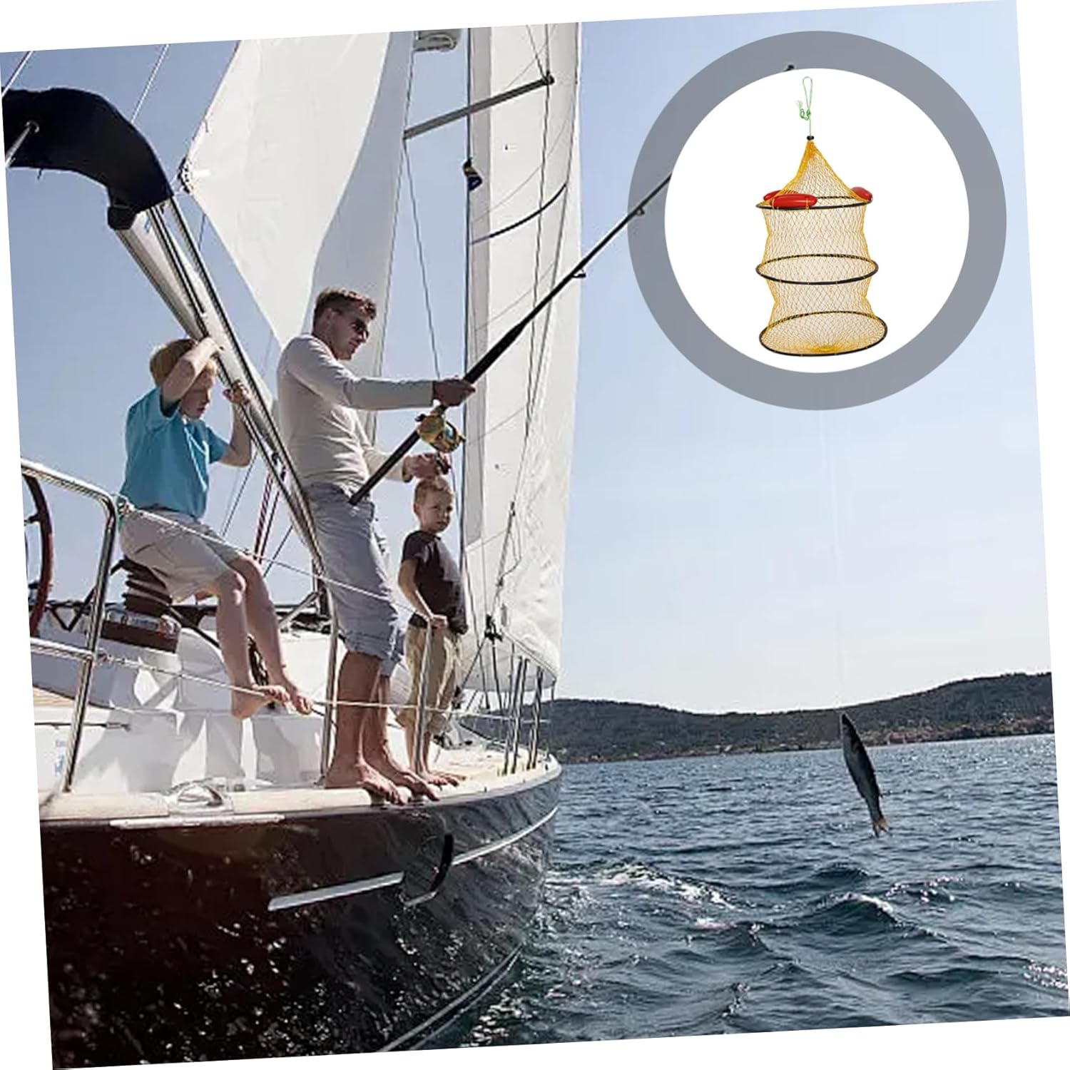 Fishing Basket Bait Bucket Lightweight and Wear-Resistant Fishing Net for Catching Fish Foldable Design for Easy Storage for Sea and Multi-Float Stability