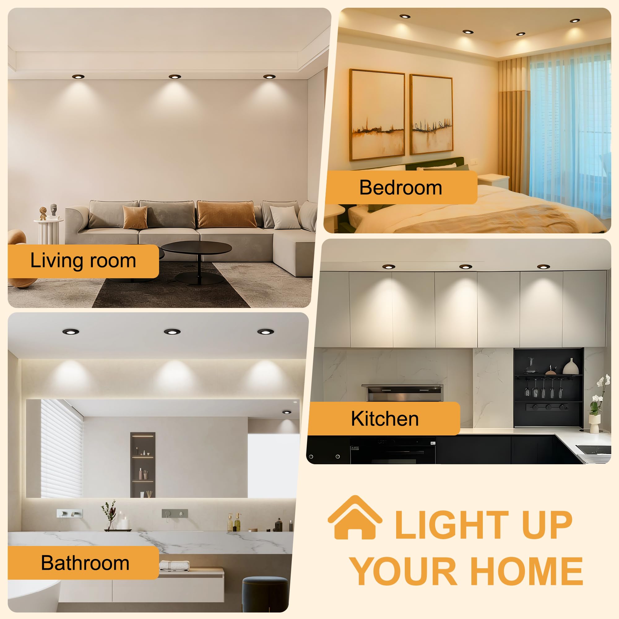 Spot LED Encastrable 230V Dimmable 68mm 5.5W IP44 45° Rotatif Extra Plat Spots de Plafond Blanc Chaud Blanc Neutre Blanc Froid Spot Salle de Bain, Noir Lot de 6