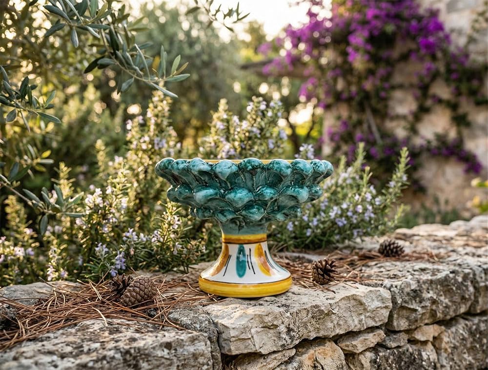 Céramique sicilienne demi-pomme de pin Caltagirone artisanale verte