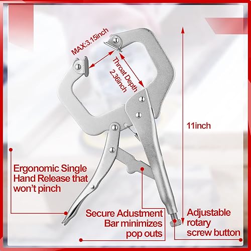 Miniatura 9 de 10 abrazaderas C de bloqueo, alicates de bloqueo, abrazadera de soldadura ajustable con punta regular y almohadilla giratoria para tienda, hogar,