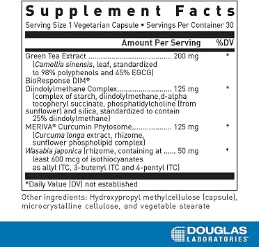 Douglas Laboratories DIM Enhanced, 30 Vegetarian Capsules | Supports Hormone Balance, Cellular Health and Detox*, With Antioxidants, Green Tea Extract and Wasabia