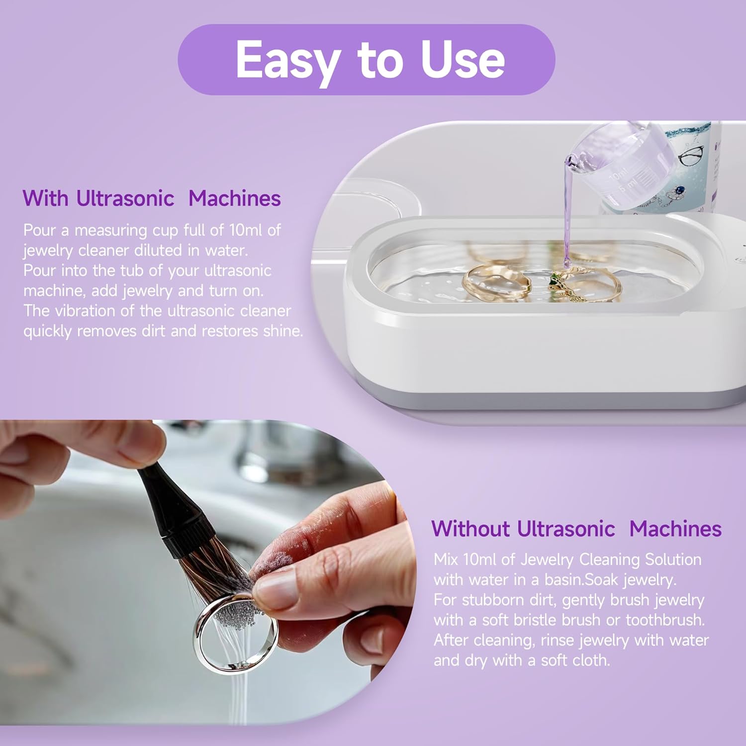 kunphy Upgraded Jewelry Cleaner, New Plant Formula for All Ultrasonic Cleaners, Enhanced Cleaning Effect, Multi-Purpose Glasses cleaner for Silver, Gold, Rings, Diamond and Eyeglass(8.5 oz, 250 ml)