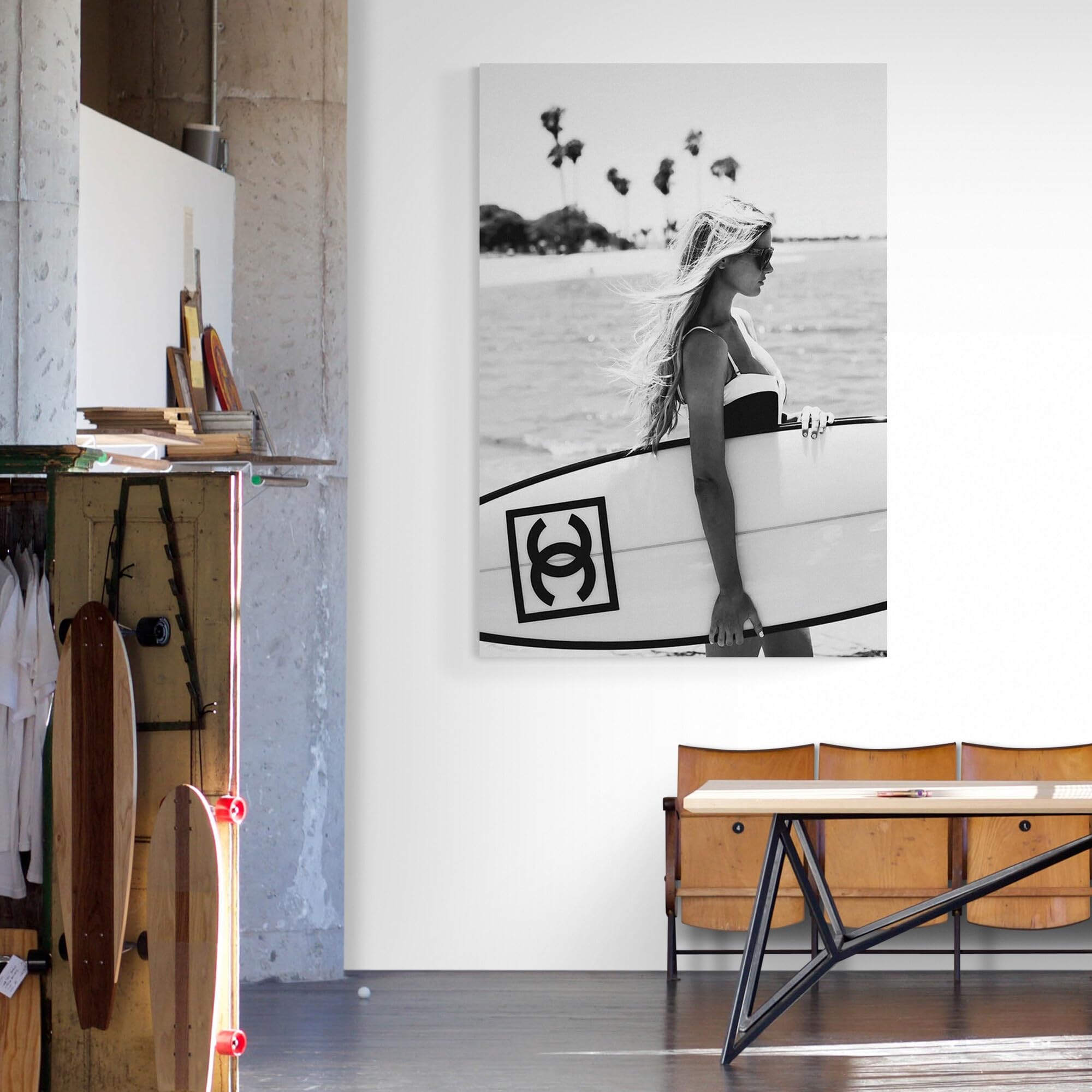 Amazon.com: Surfer Girl Surfboard - Monochrome - Fashion Wall Art