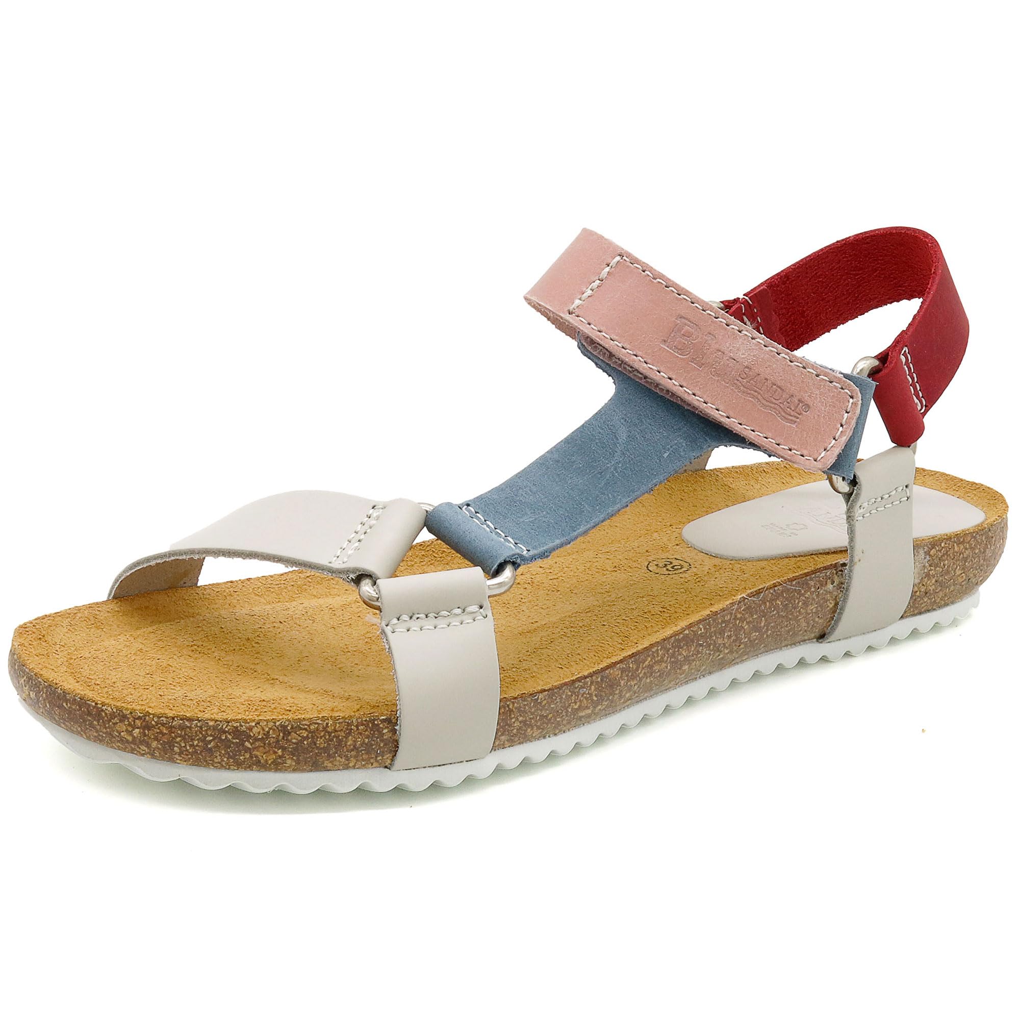 CASUAL Damen Leder Riemchen-Sandalen im Outdoor-Look mit Komfort Gel-Fußbett & Korksohle