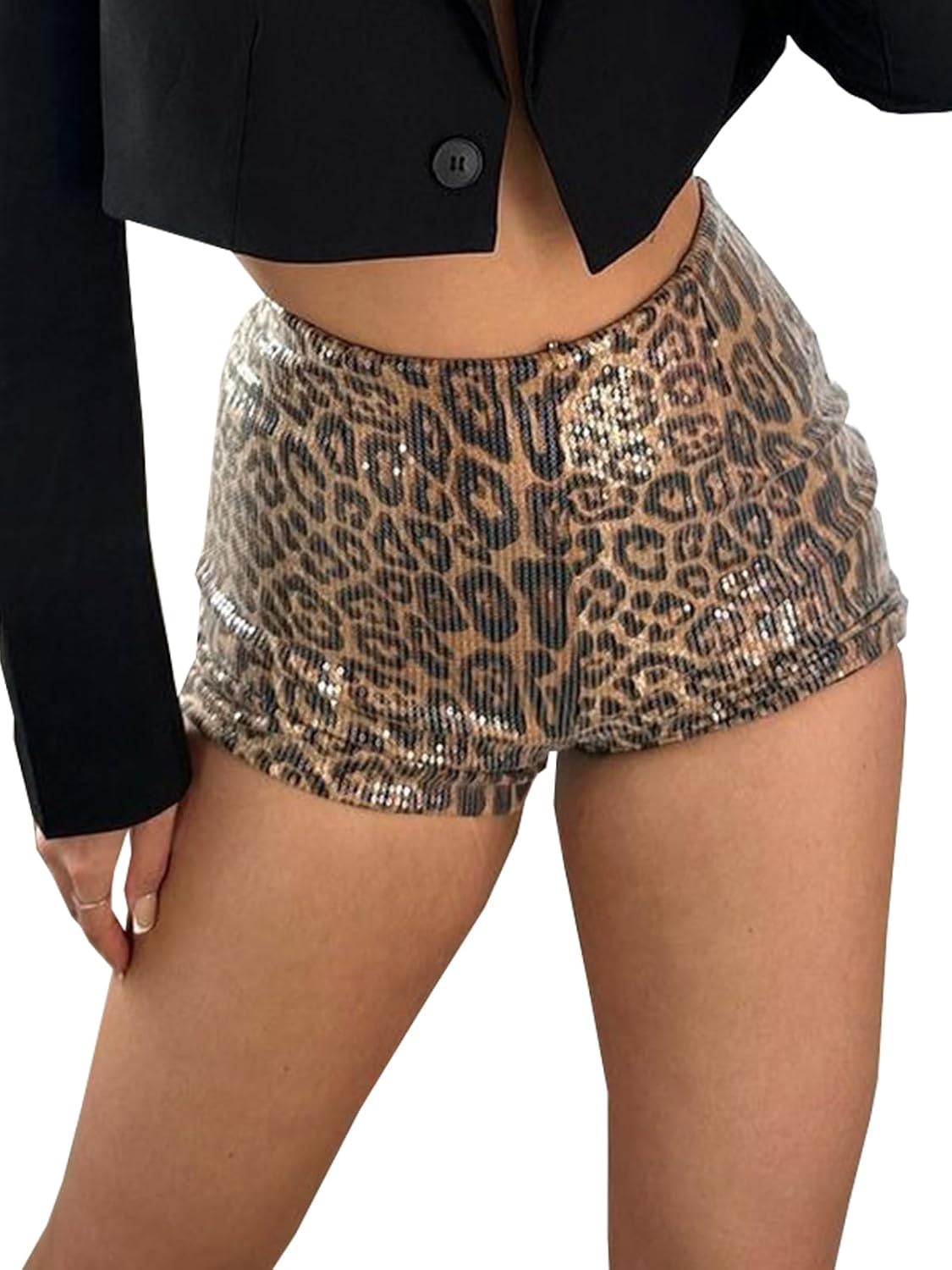 Women Shorts Summer Casual Booty Shorts Stretchy Waist Sequin Short Dance Pants Hot Bottoms