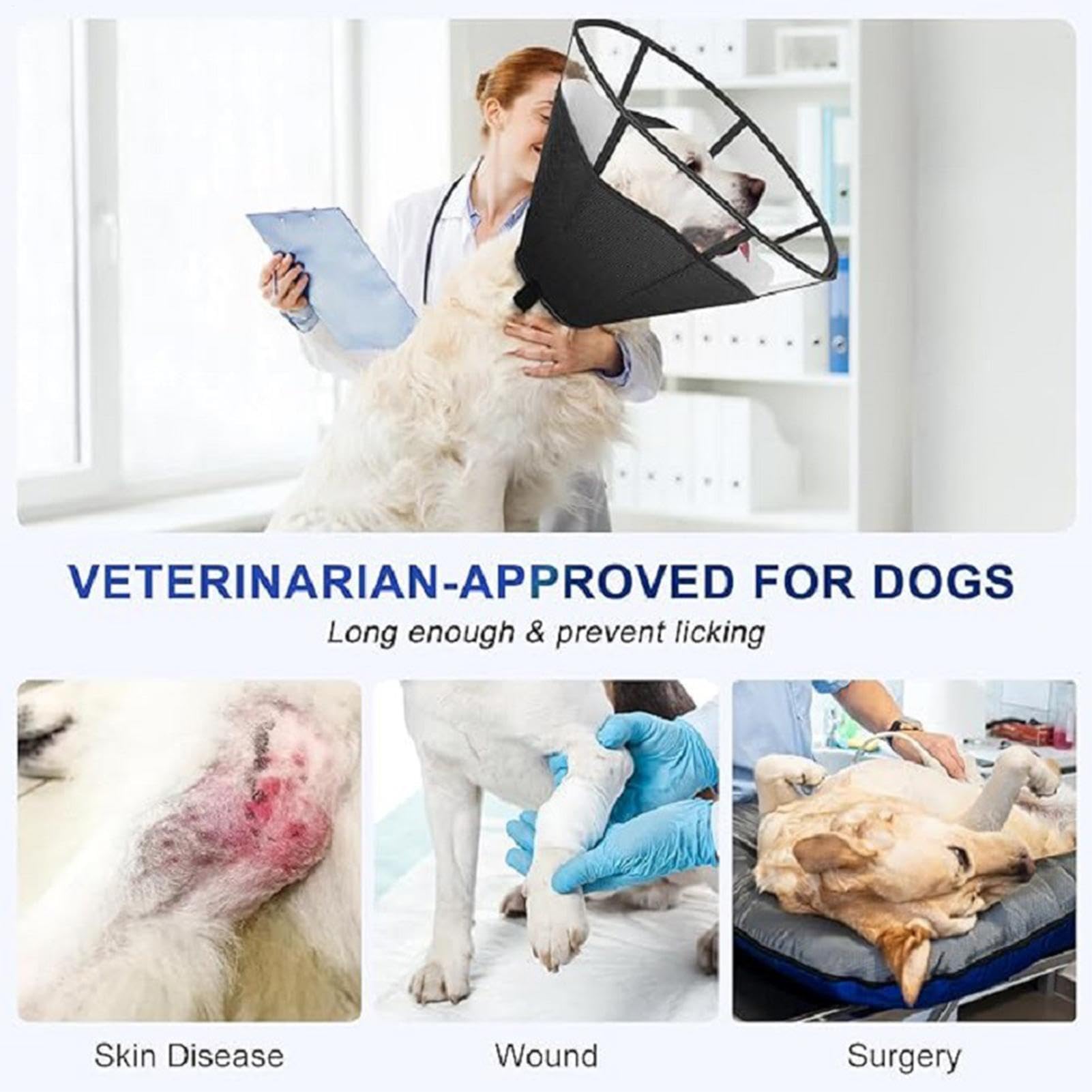 Cono per cani | Protezione regolabile anti-leccare | Cono traspirante per animali domestici | per la cura del gatto, protezione delle ferite e del collo