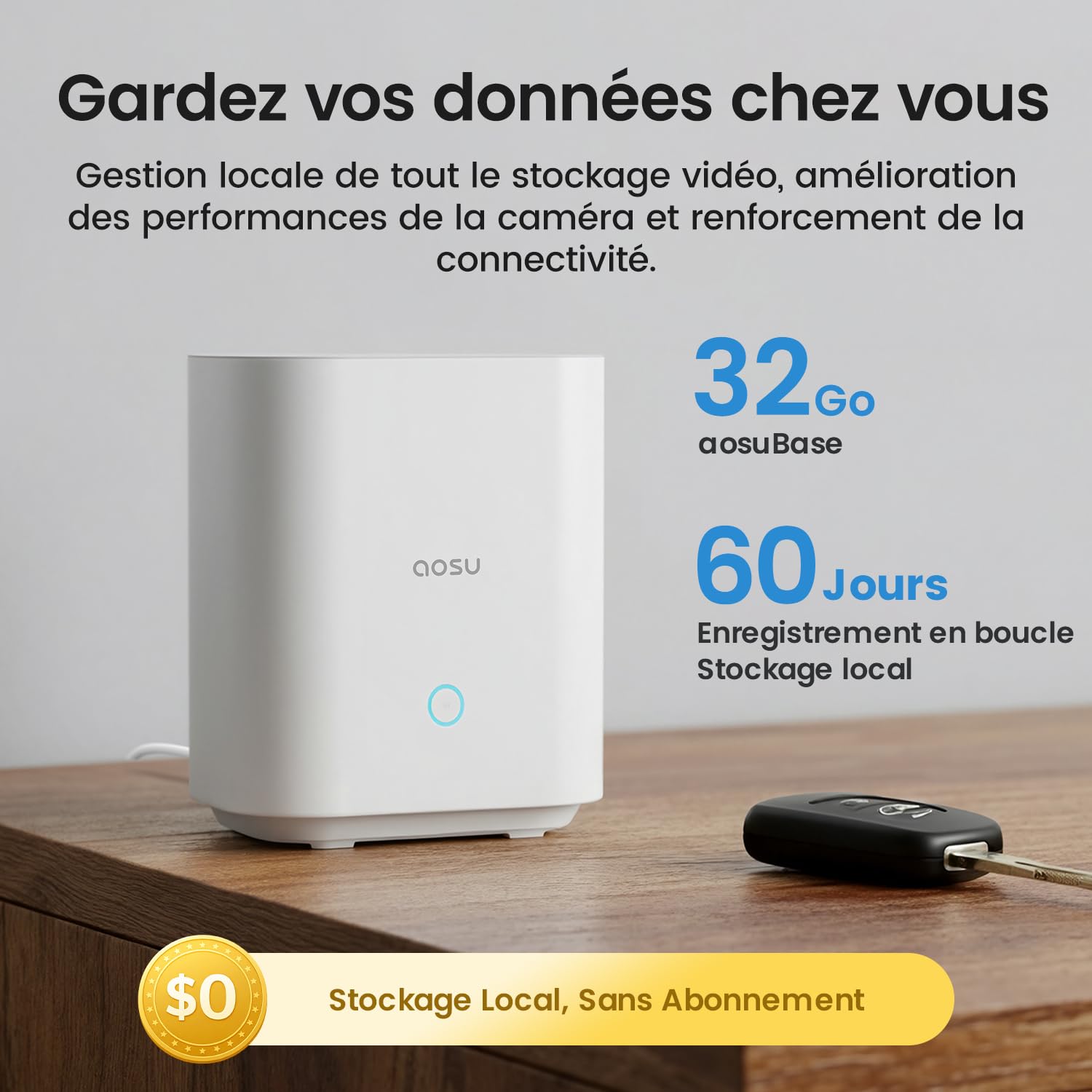 AOSU 2K Caméra Surveillance Extérieure sans Fil, Base+ 4 Cam, 32 Go Stockage Local,3MP WiFi Solaire Caméra Exterieur à Batterie, Panneau Solaire Intégré, Vision Nocturne Couleur,Détecteur de Mouvement