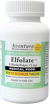 ELFOLATE 15mg Bonus Pack 100 Tablets L-Methylfolate Methyl Folate Methylfolate Medical Food Supplement Professional Strength Active Pure Potent