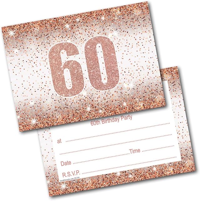 doodlecards 60th Birthday Party Invitations Rose Gold 20 Ready to Write Postcards and 20 Envelopes