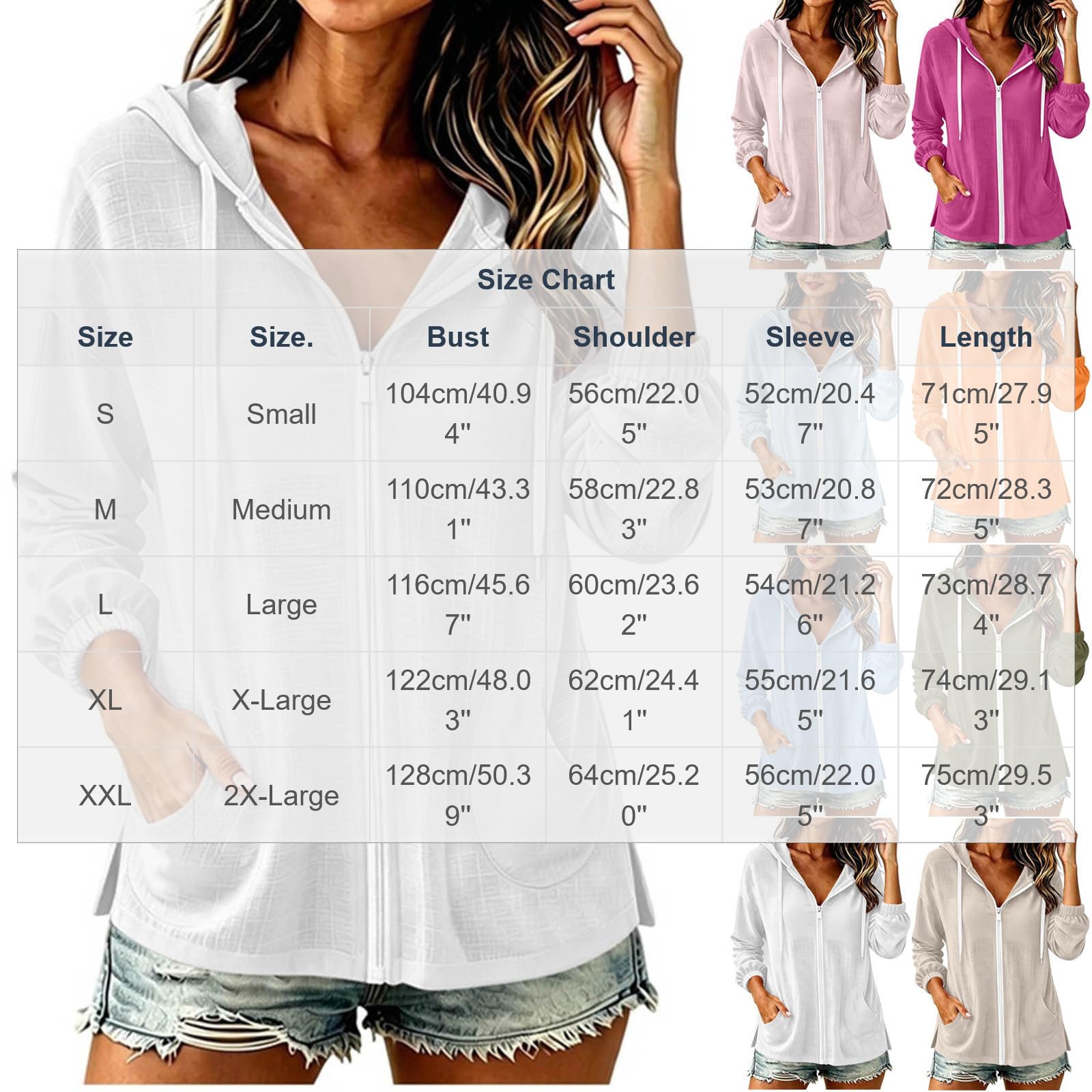 Hoodie Damen Reißverschluss Baumwolle Leinen Kapuzenjacke Leichte Sommer Herbst Sweatjacke mit Kapuze Übergangsjacke Sweatshirt für Frauen Langarm Kordelzug Taschen Locker Bequem Kapuzenpullover