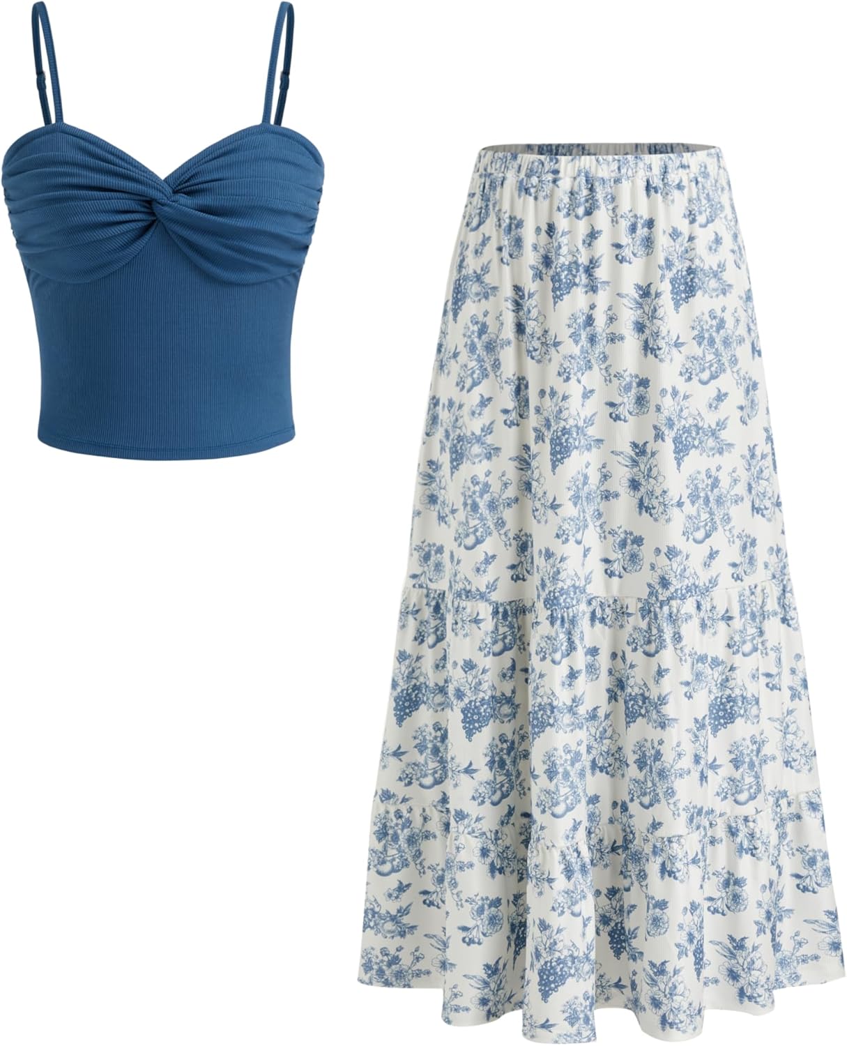 CIDER Two Piece Skirt Set Ruched Tops