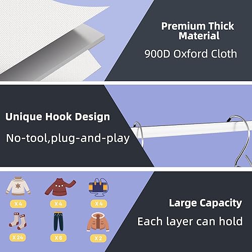 Miniatura 7 de Twira Organizador colgante de armario de 6 estantes, 2 estantes colgantes separables de 3 estantes, almacenamiento colgante con 3 cajones