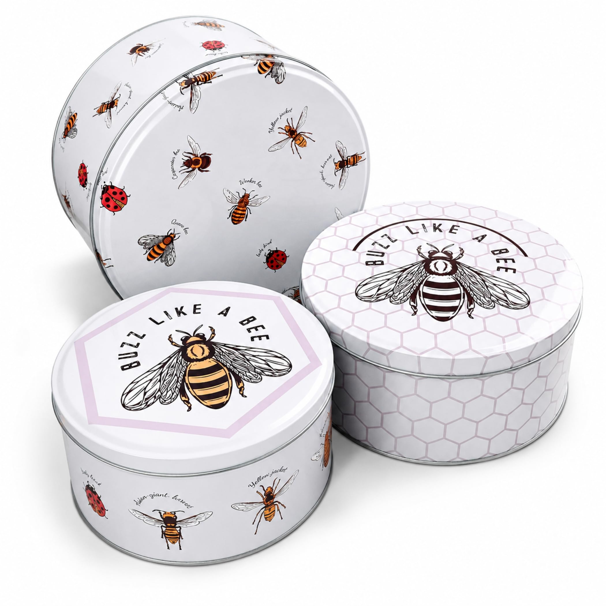 SiXsigma Sports Set of 3 Round Nesting Cake Storage Tins - Airtight Containers for Cakes, Biscuits & Sweets Large, Medium & Small Sizes - Perfect Mothers Day Gifts For Kitchen (MT-BEE-CTS)
