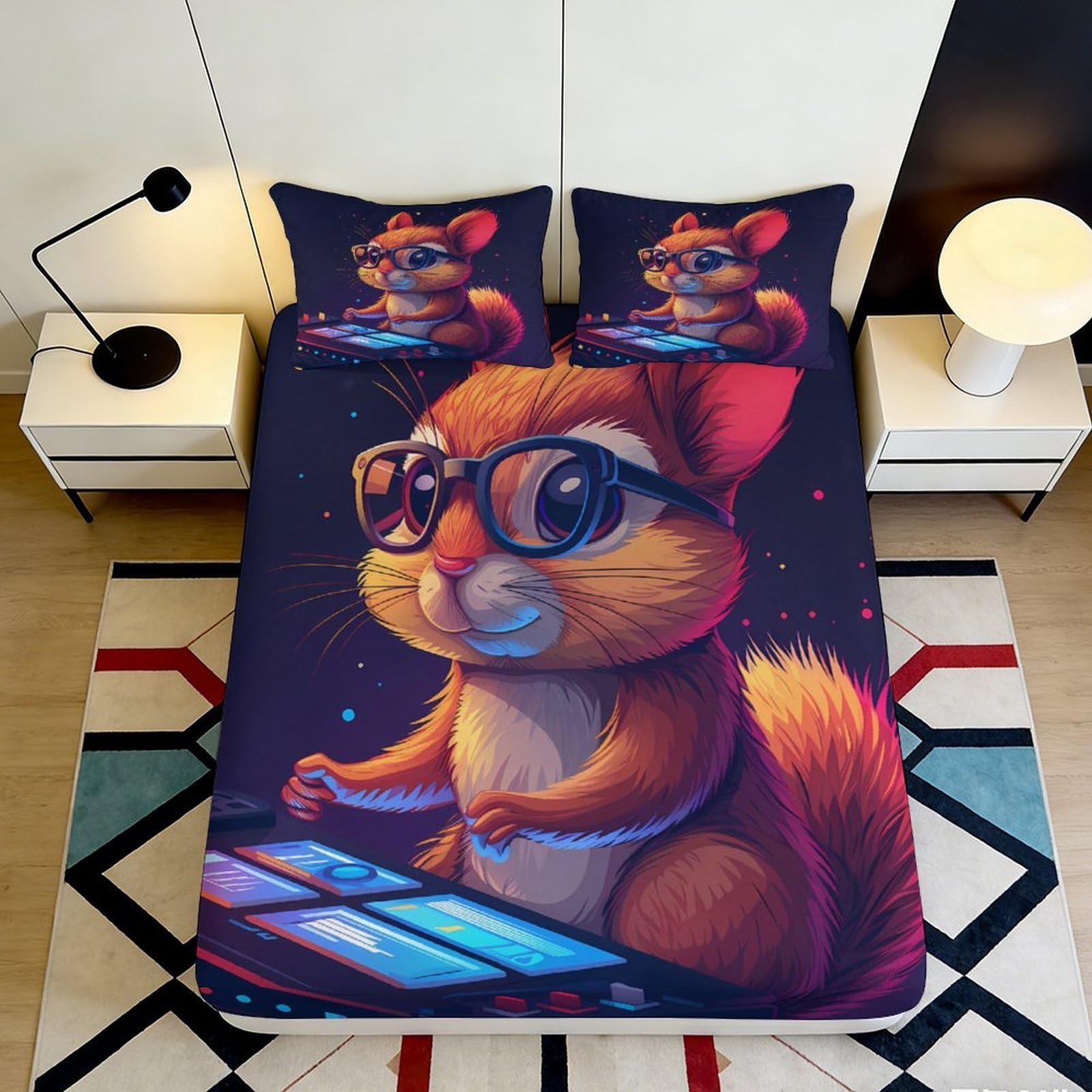 3D Printing Playful Monkey Fitted Sheet Microfiber Deep Pocket Bedroom Decor Monkey Mattress Fitted Cover Non-Slip 140x200x25cm