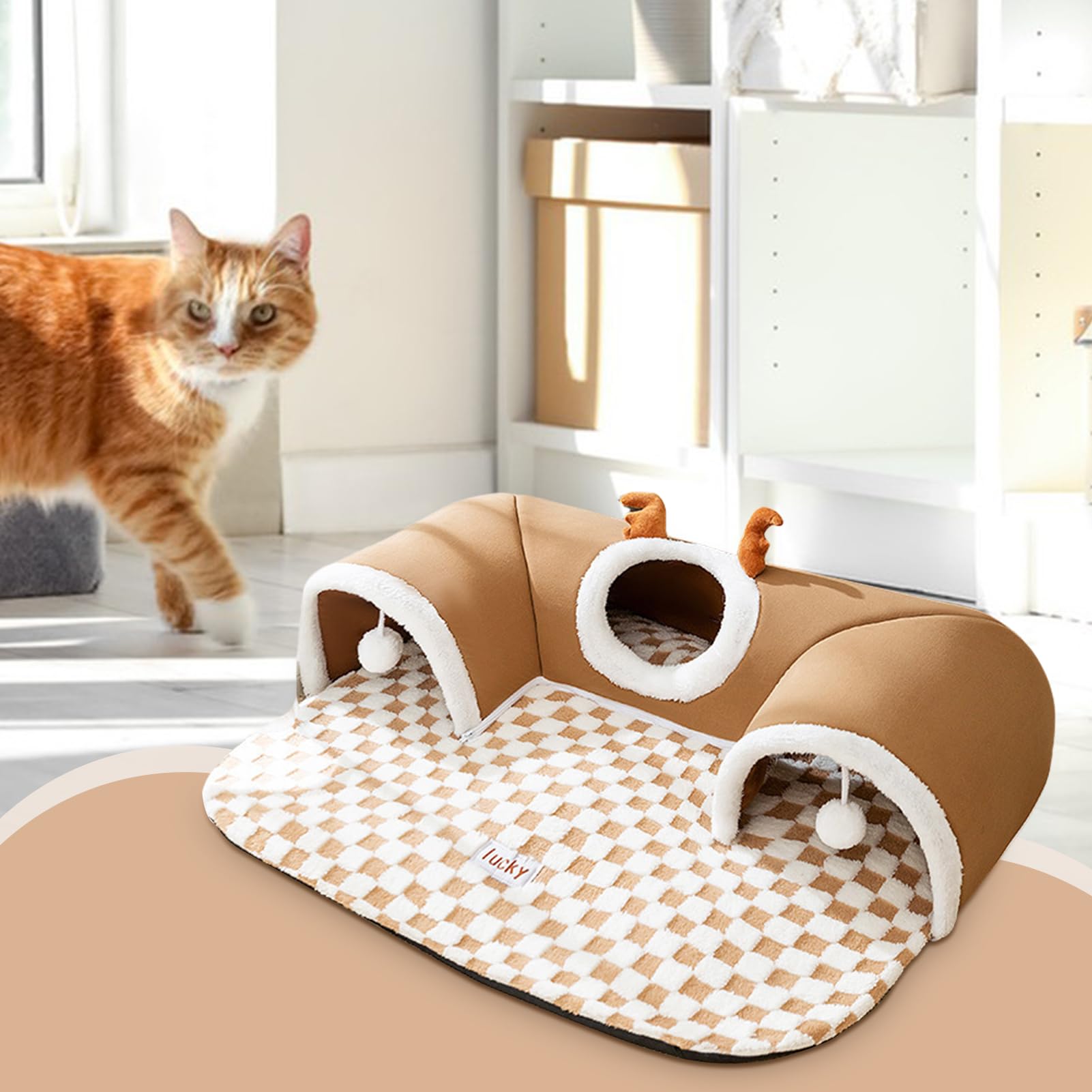 Cat Bed Tunnel, Pet Play Tunnel, 21.65x15.75 Inches Warm Shelter Tent, House Toys for Dog Puppy Kitten Animal Indoor Outdoor Wall Corner Games Resting Sleeping Outside Use